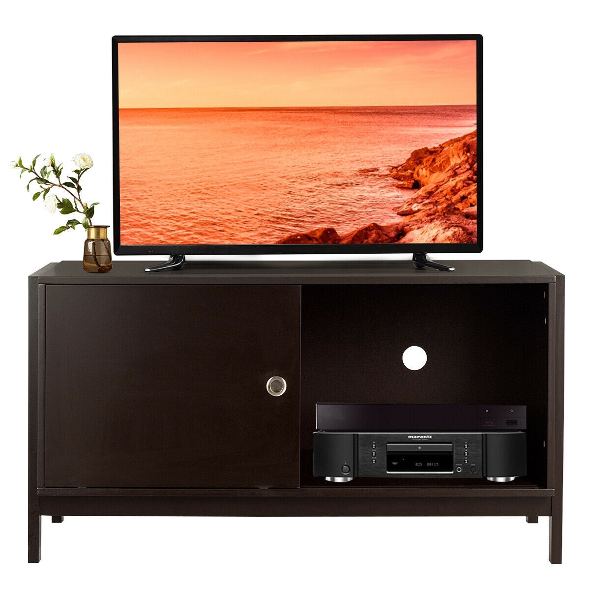 Durable Wood TV Cabinet with Sliding Doors for Flat Screen TVs up to 50 Inch