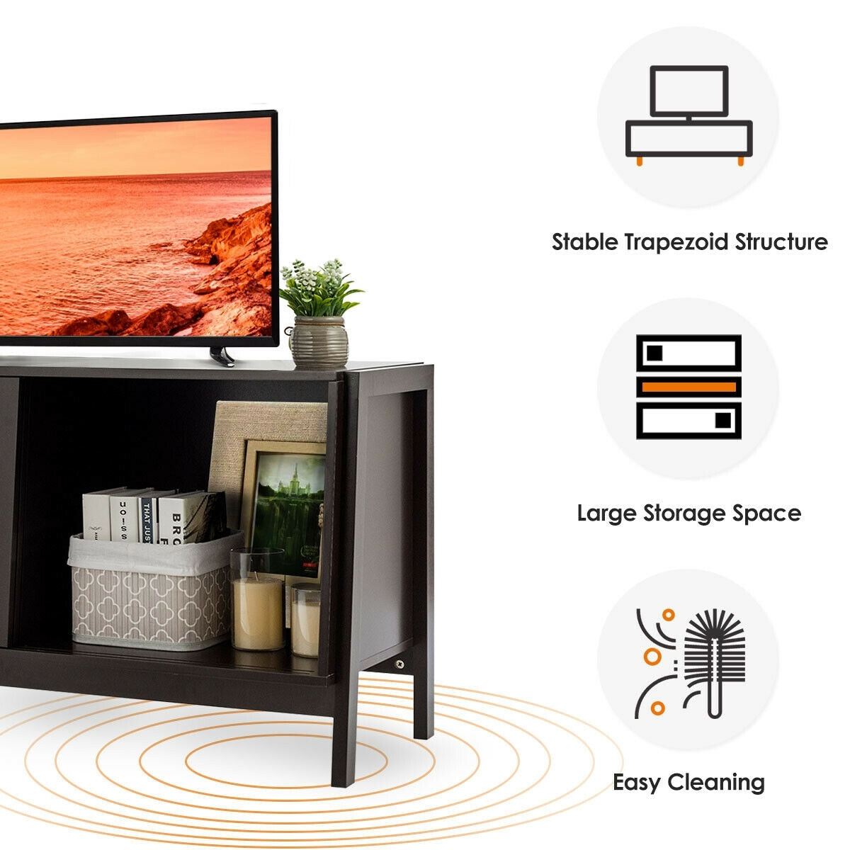 Durable Wood TV Cabinet with Sliding Doors for Flat Screen TVs up to 50 Inch