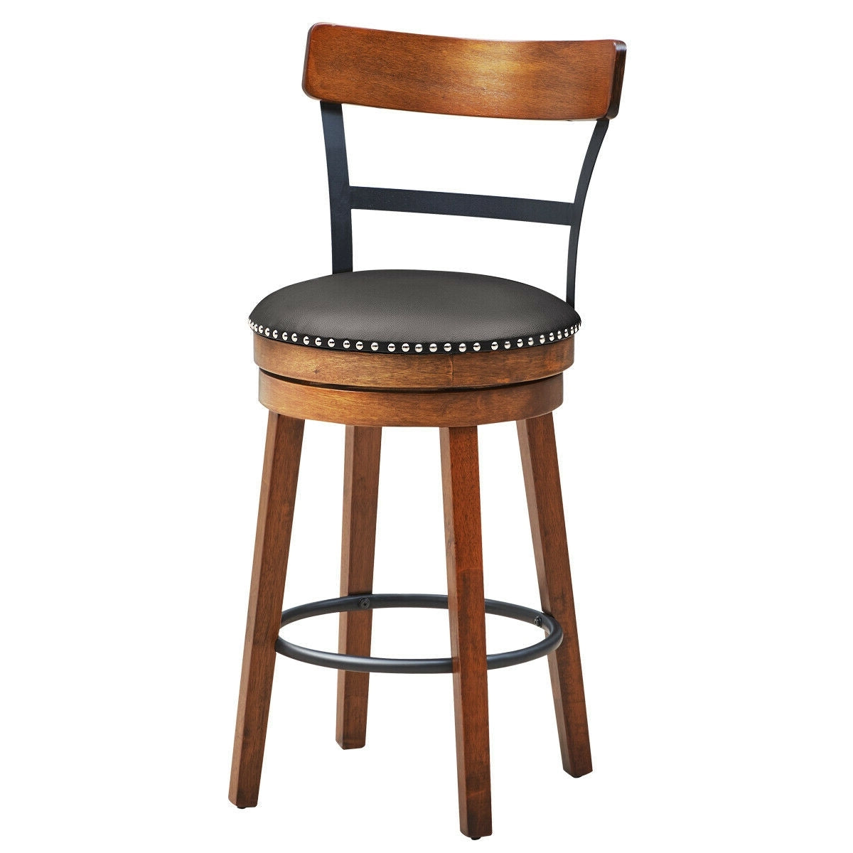 Swivel Bar Stools with 360 Degree Rotation and Padded Leather Seat