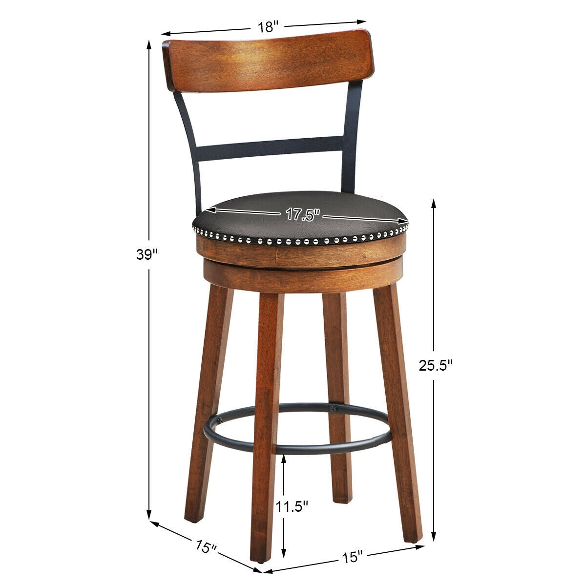 Swivel Bar Stools with 360 Degree Rotation and Padded Leather Seat