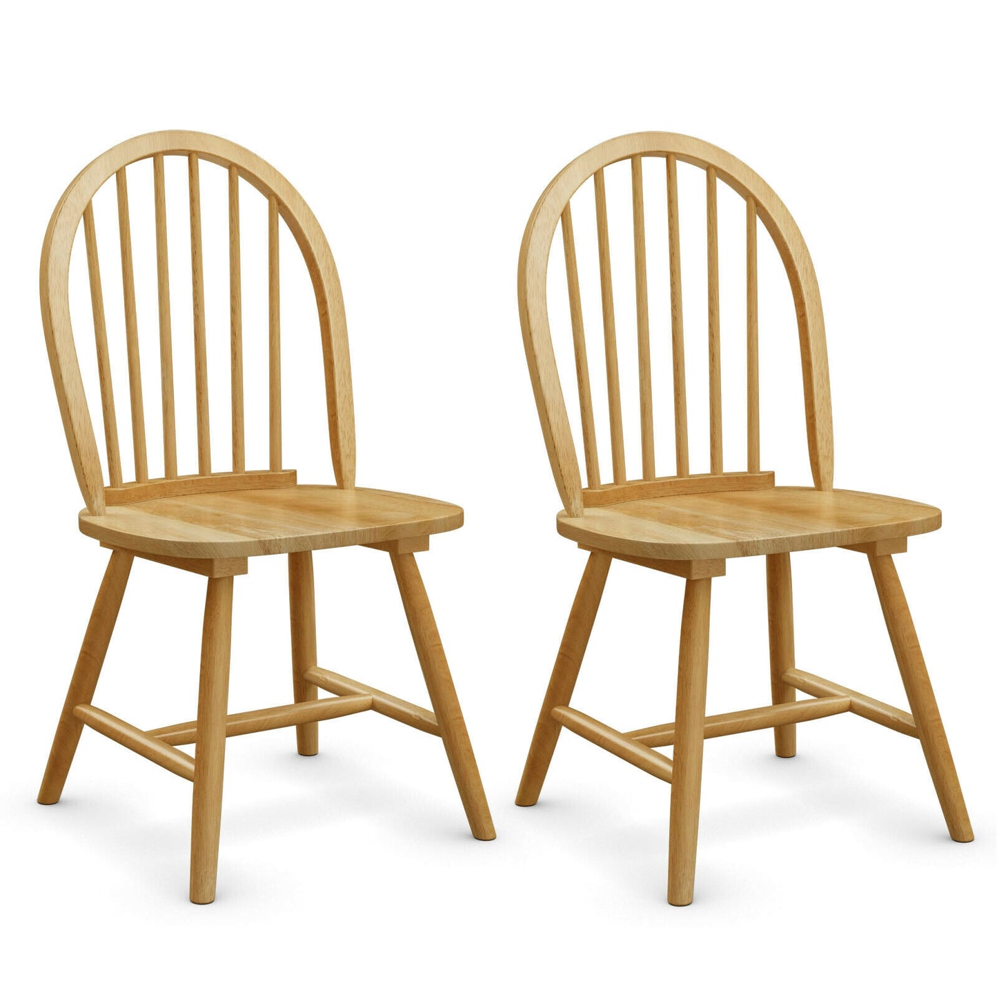 Pair of Vintage Windsor Wooden Dining Chairs with Spindle Back in Natural Finish