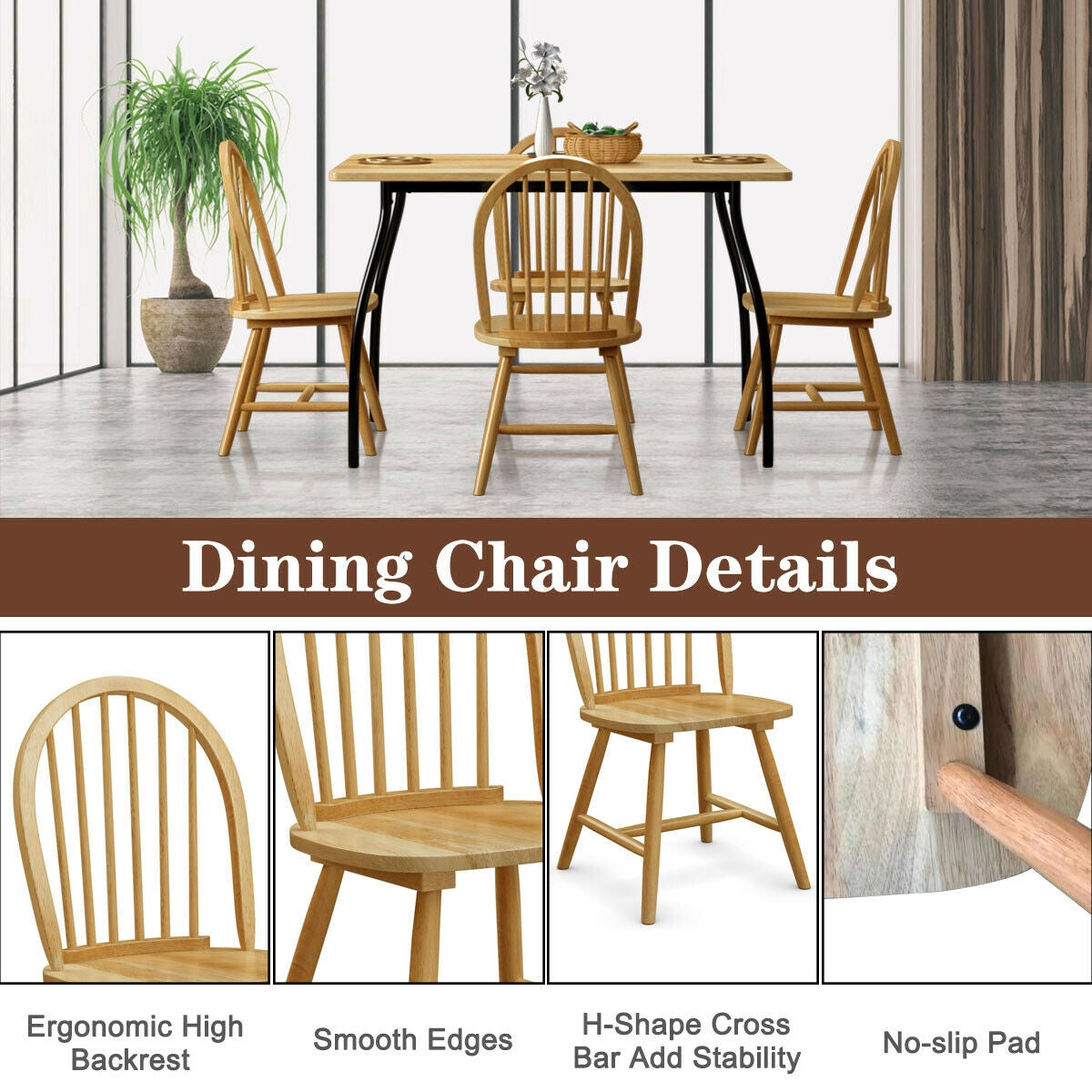 Pair of Vintage Windsor Wooden Dining Chairs with Spindle Back in Natural Finish
