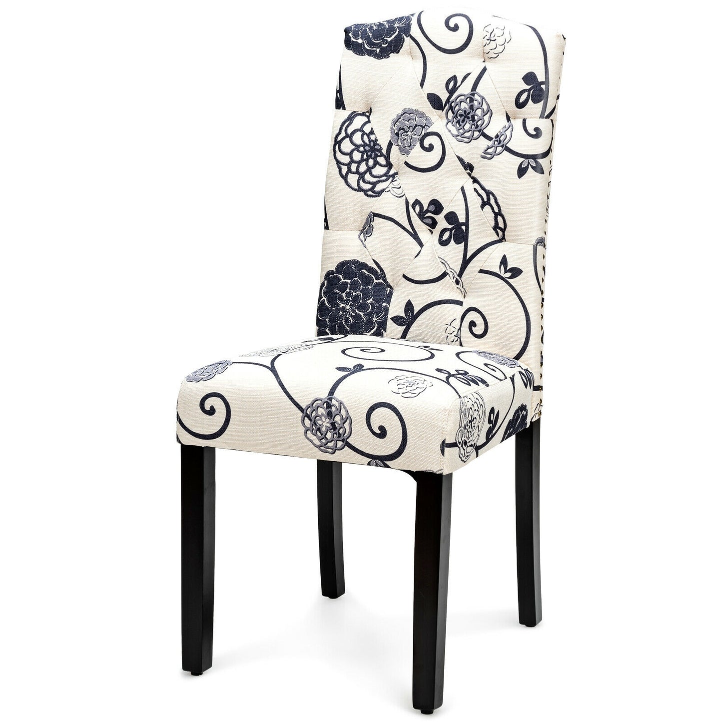 Pair of Tufted Upholstered Dining Chairs, Black and White