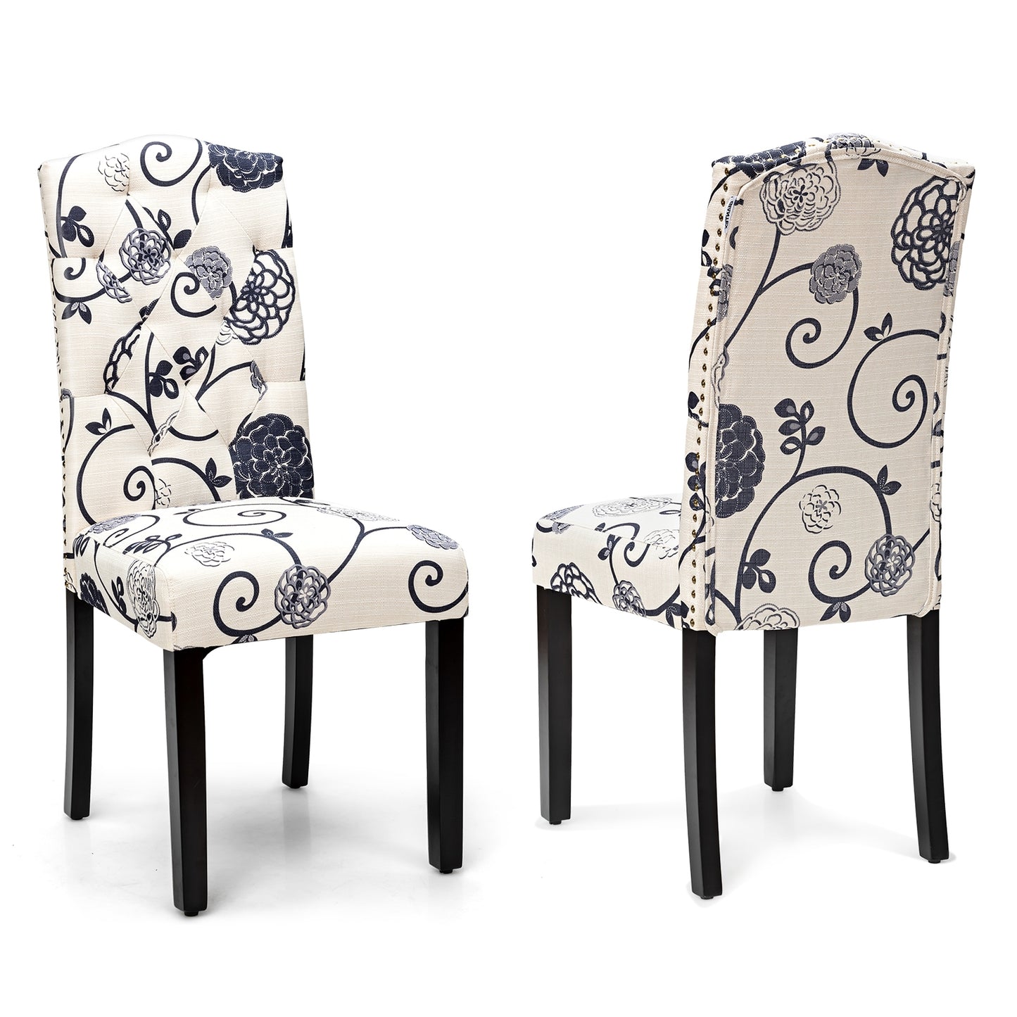 Pair of Tufted Upholstered Dining Chairs, Black and White