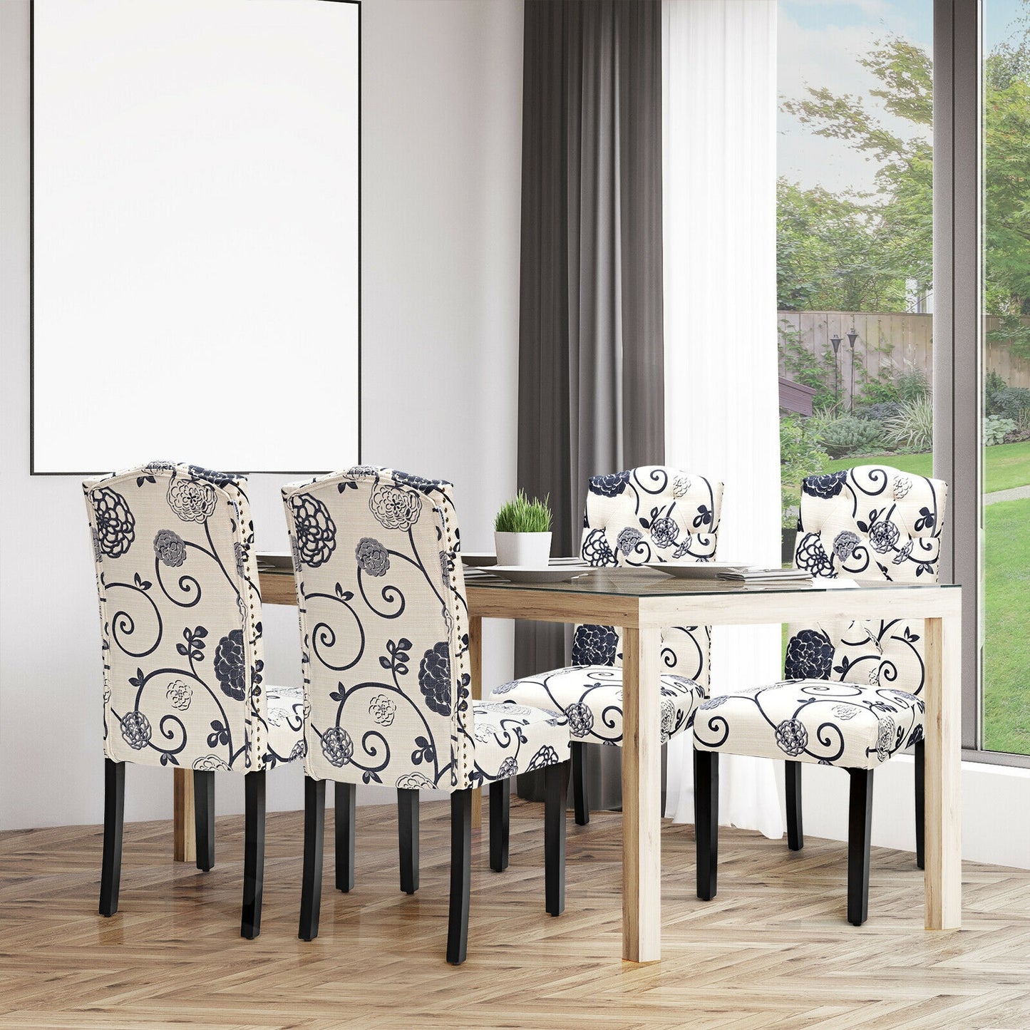 Pair of Tufted Upholstered Dining Chairs, Black and White