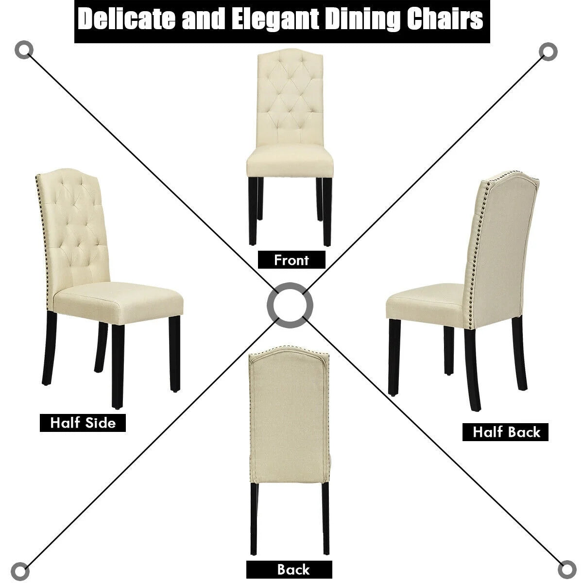Pair of Tufted Upholstered Dining Chairs, Beige