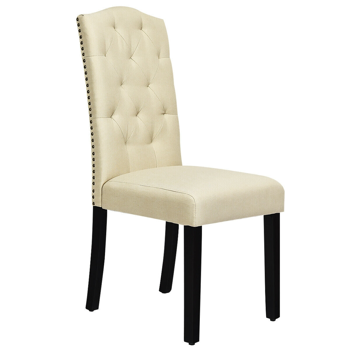 Pair of Tufted Upholstered Dining Chairs, Beige