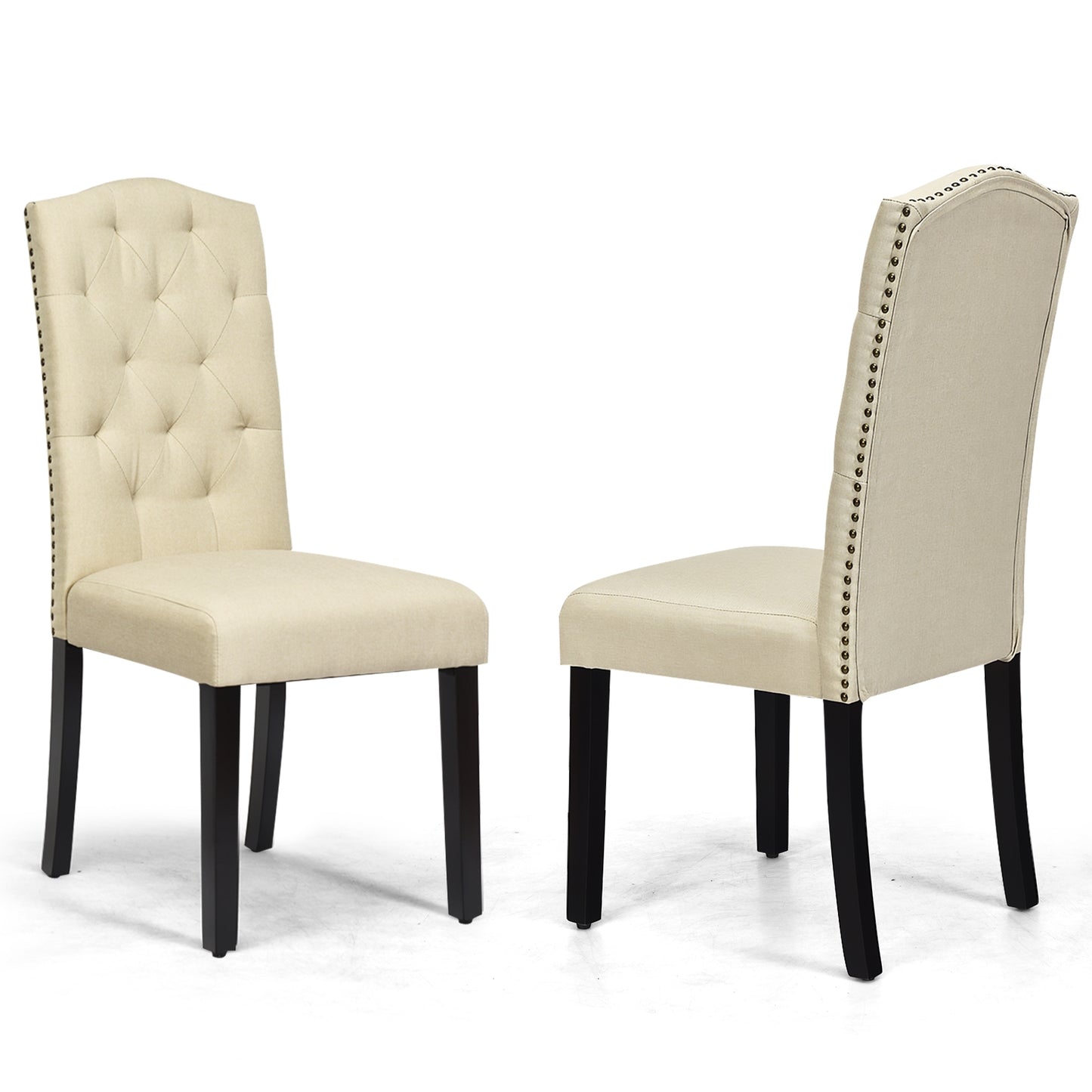 Pair of Tufted Upholstered Dining Chairs, Beige