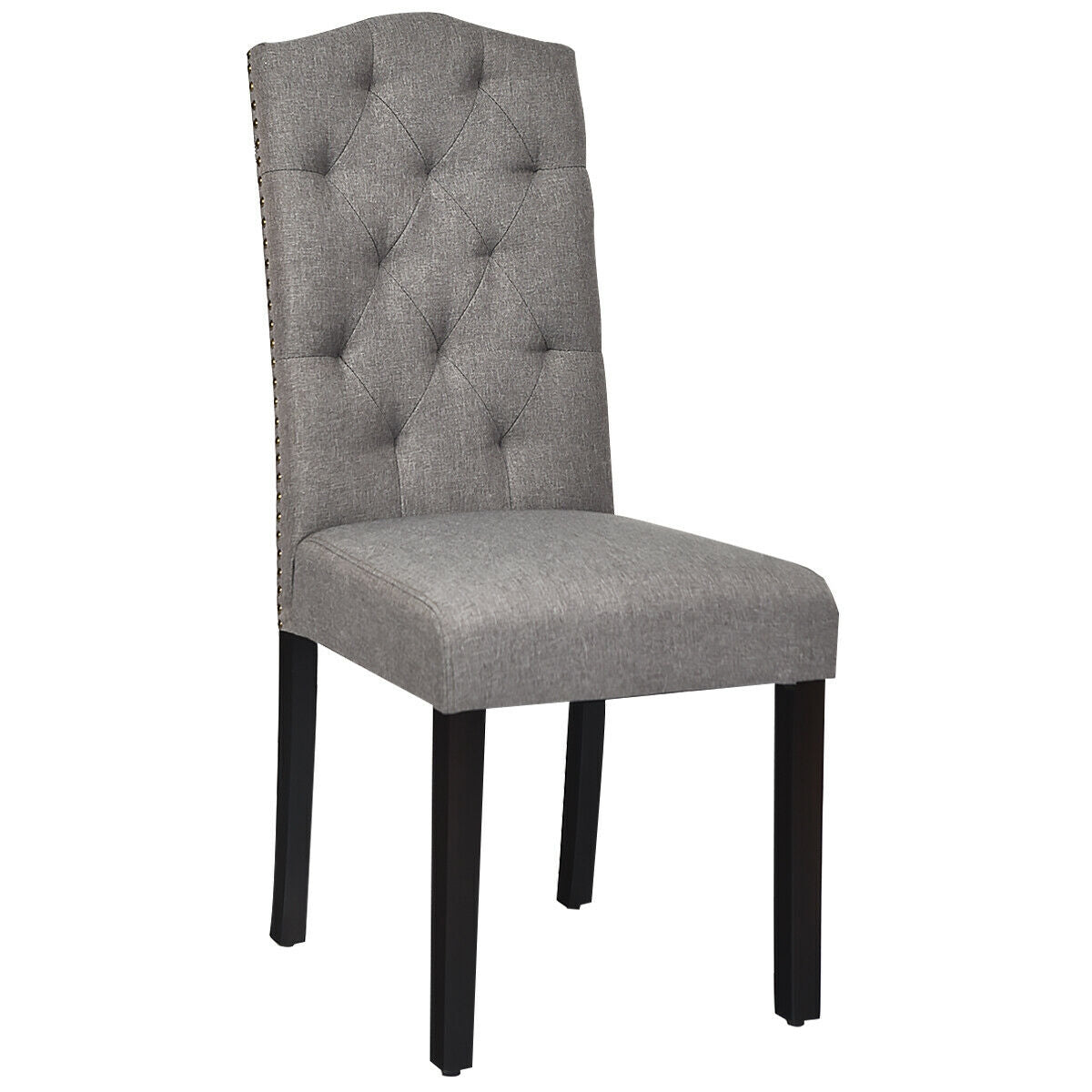 Pair of Tufted Upholstered Dining Chairs, Grey