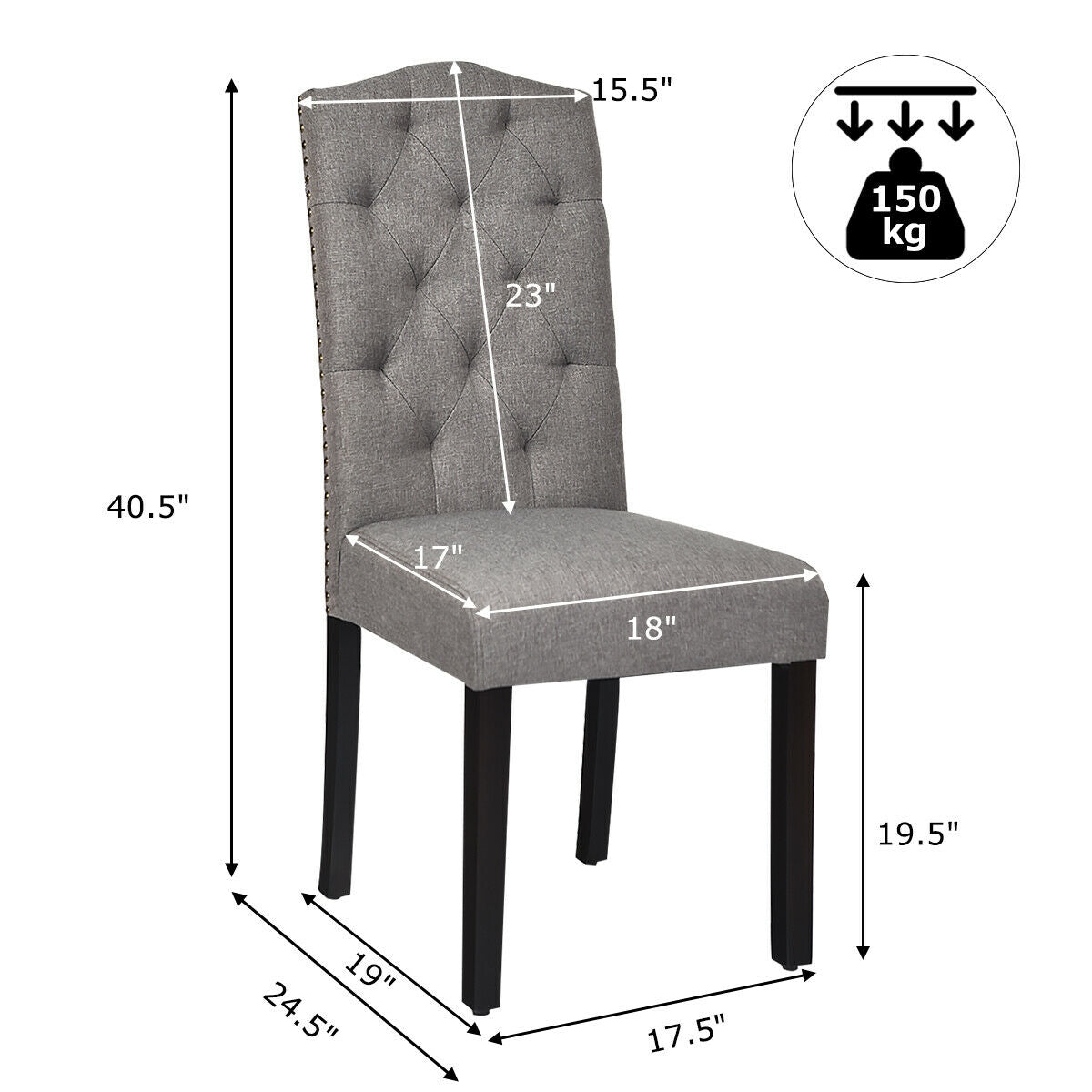Pair of Tufted Upholstered Dining Chairs, Grey