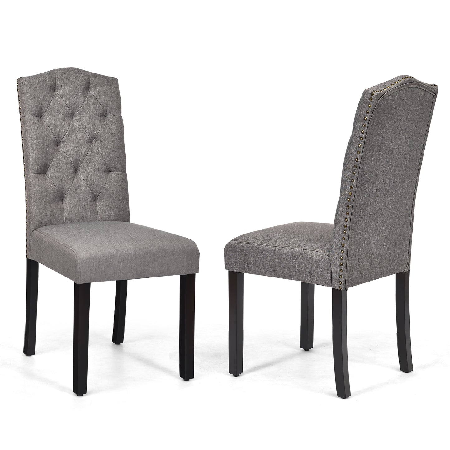 Pair of Tufted Upholstered Dining Chairs, Grey