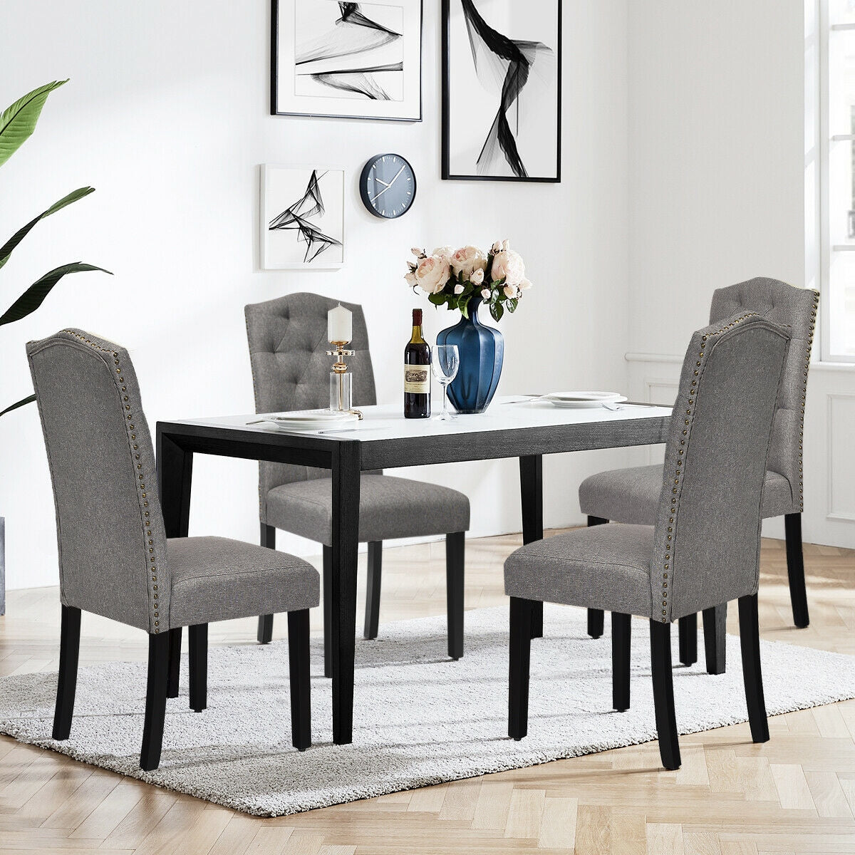 Pair of Tufted Upholstered Dining Chairs, Grey