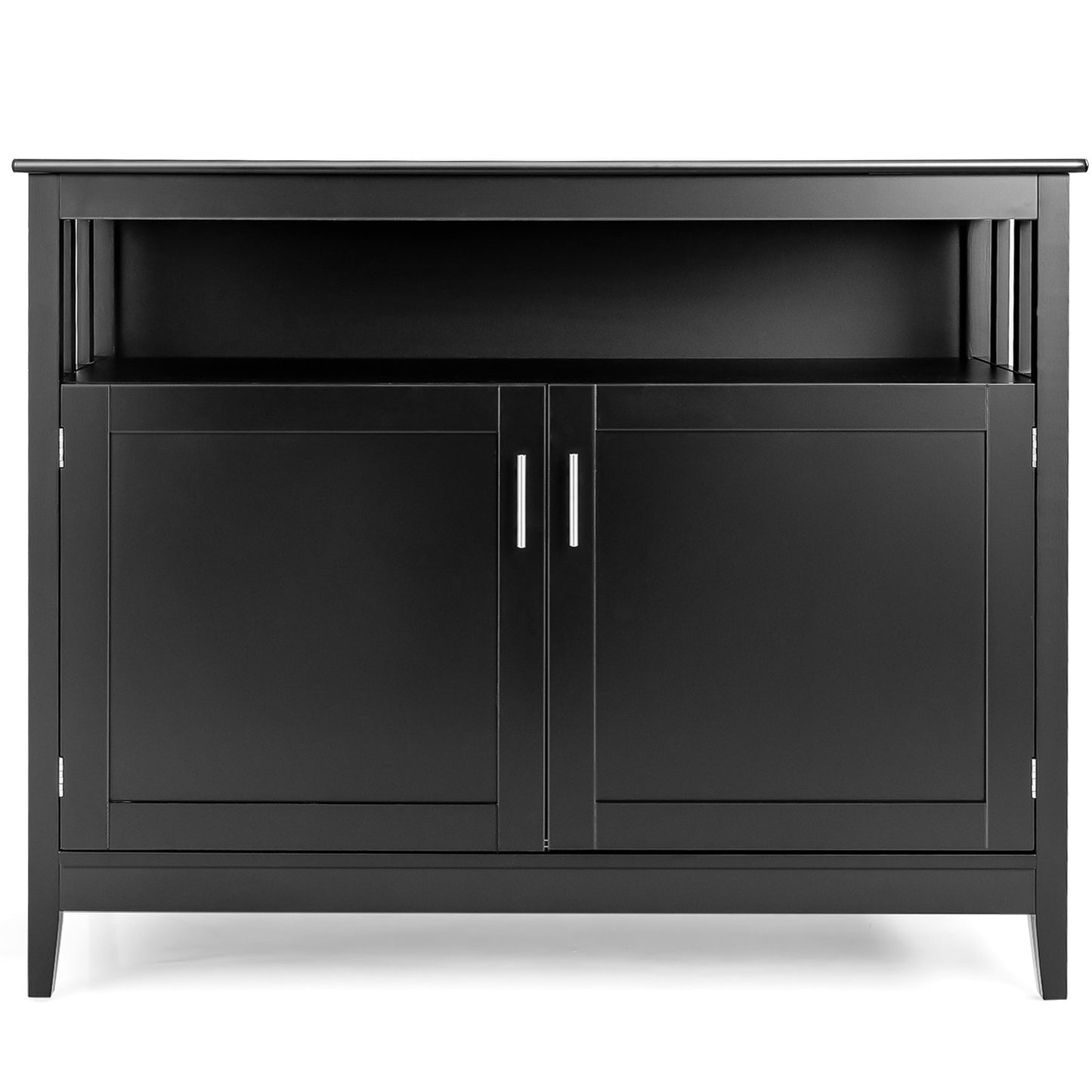 Modern Wooden Kitchen Storage Cabinet with Double Doors and Open Shelf - Black