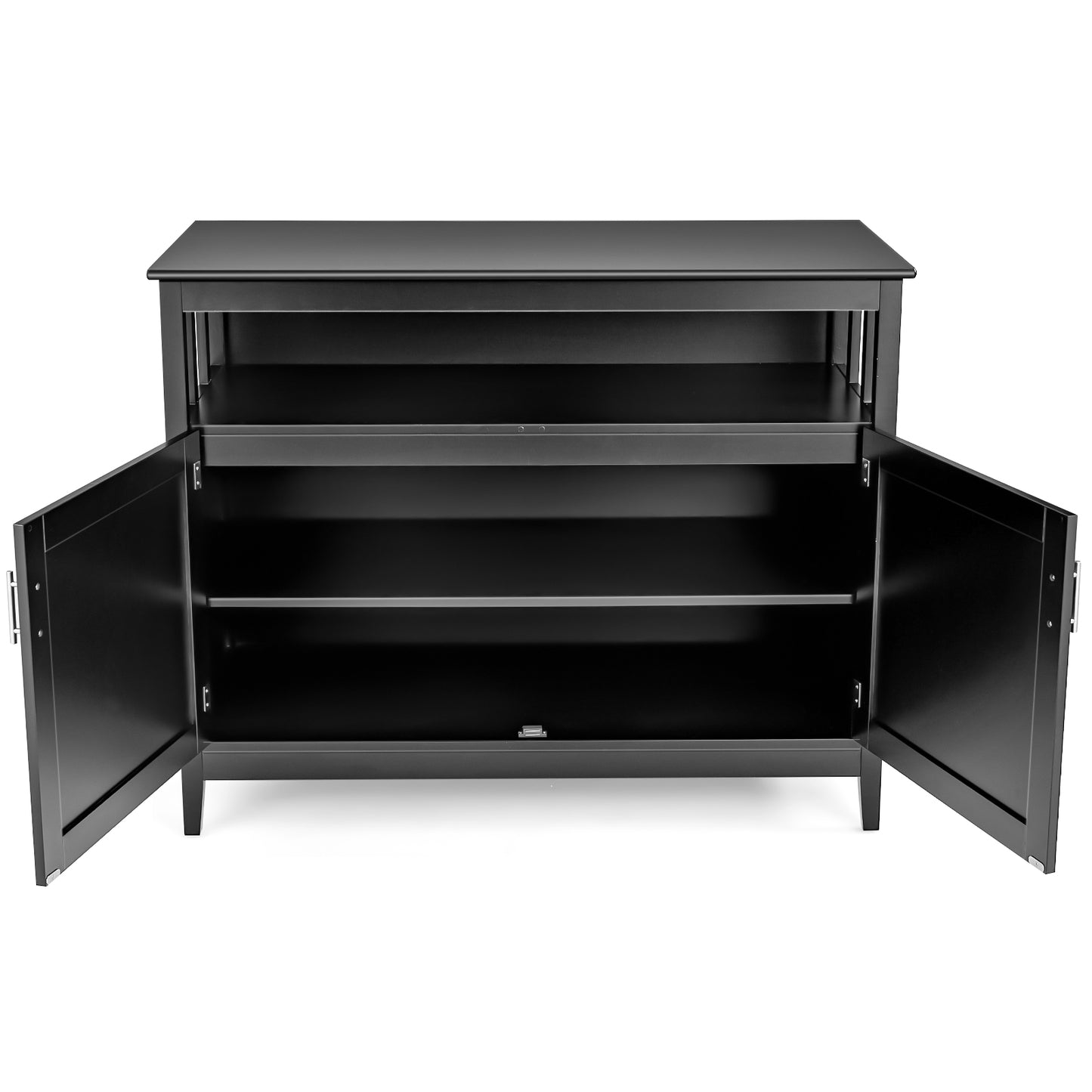 Modern Wooden Kitchen Storage Cabinet with Double Doors and Open Shelf - Black