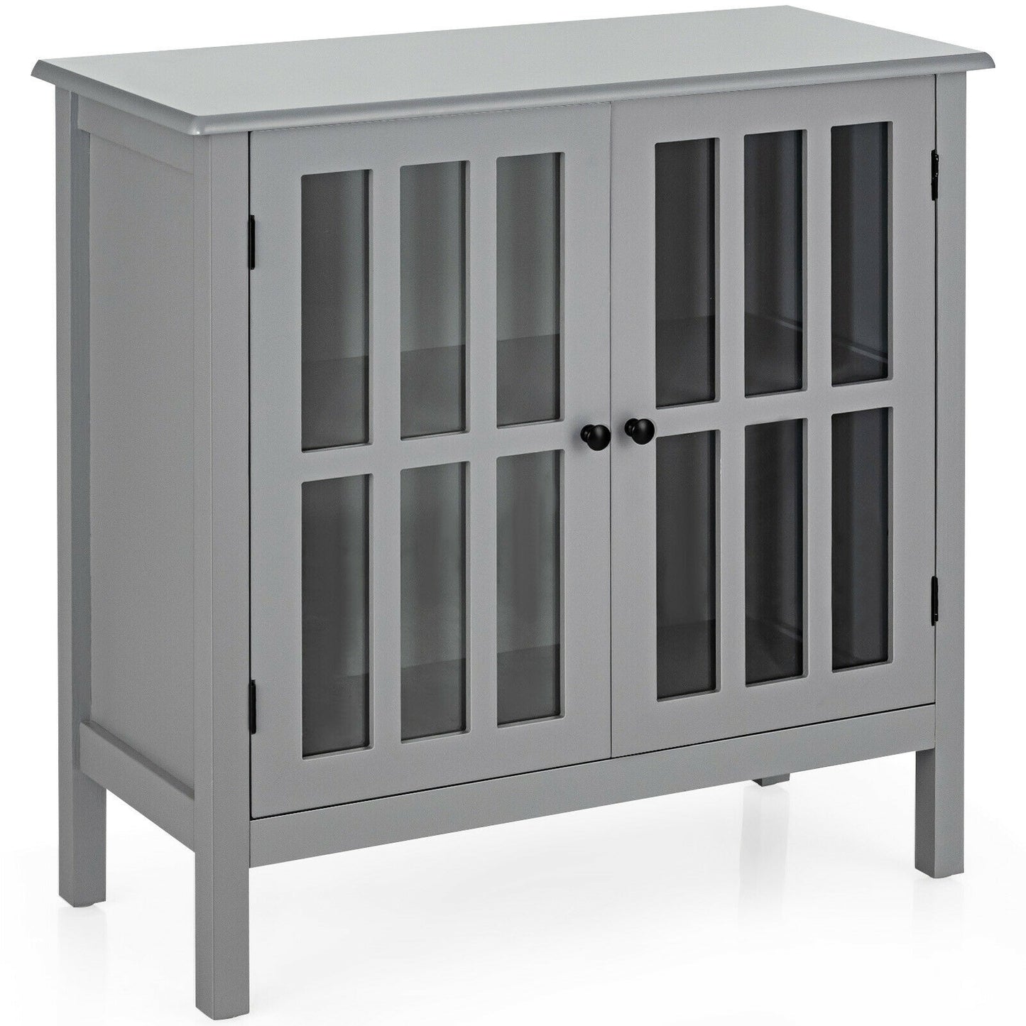 Modern Glass Door Buffet Cabinet with Adjustable Shelves and Storage Drawers - Grey