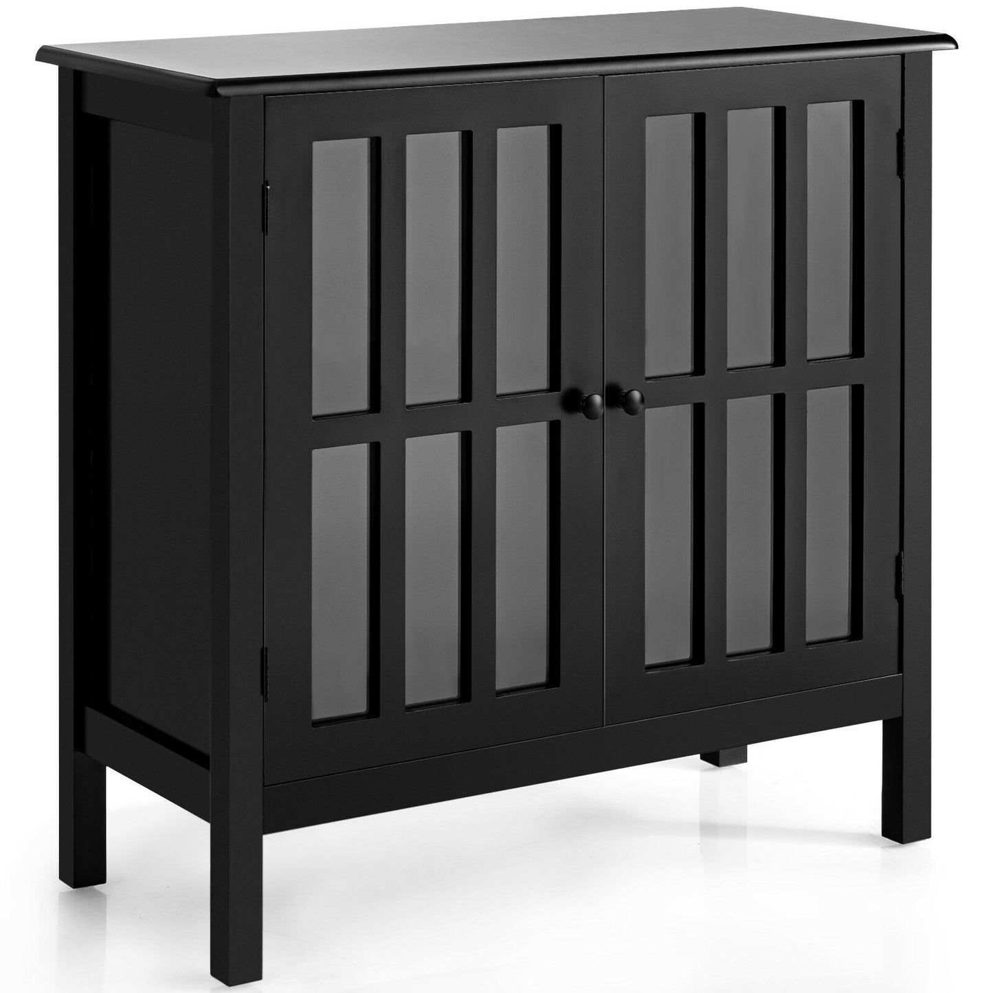 Modern Glass Door Buffet Cabinet with Adjustable Shelves and Storage Drawers - Black