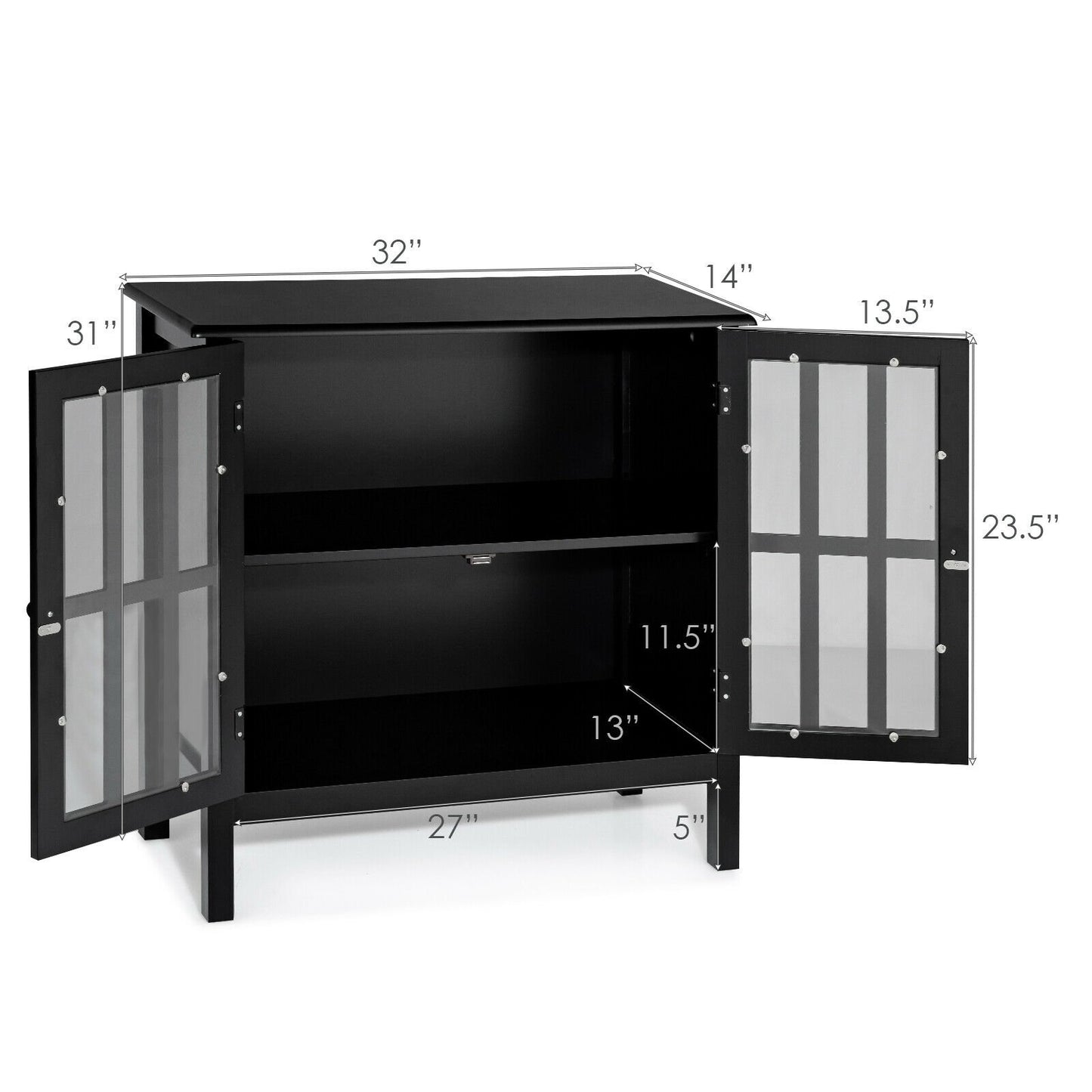 Modern Glass Door Buffet Cabinet with Adjustable Shelves and Storage Drawers - Black