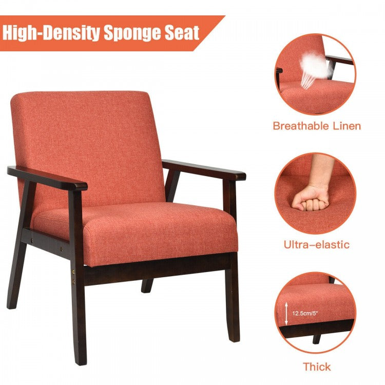 Mid-Century Style Accent Chair with Solid Wood Frame and Soft Fabric Seat, Orange