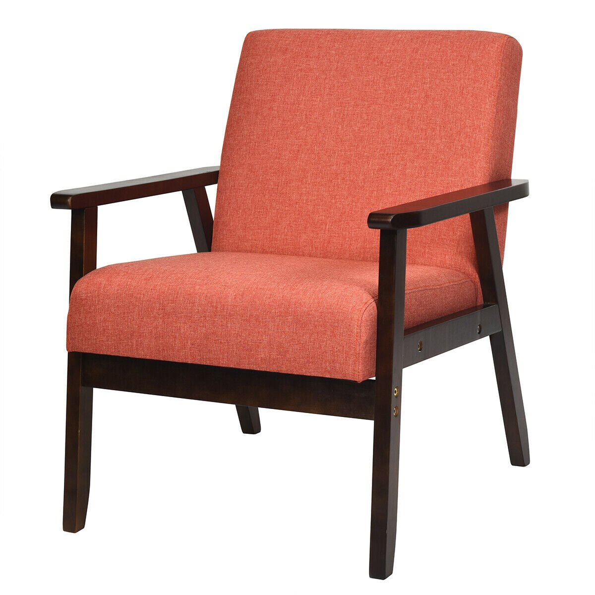 Mid-Century Style Accent Chair with Solid Wood Frame and Soft Fabric Seat, Orange