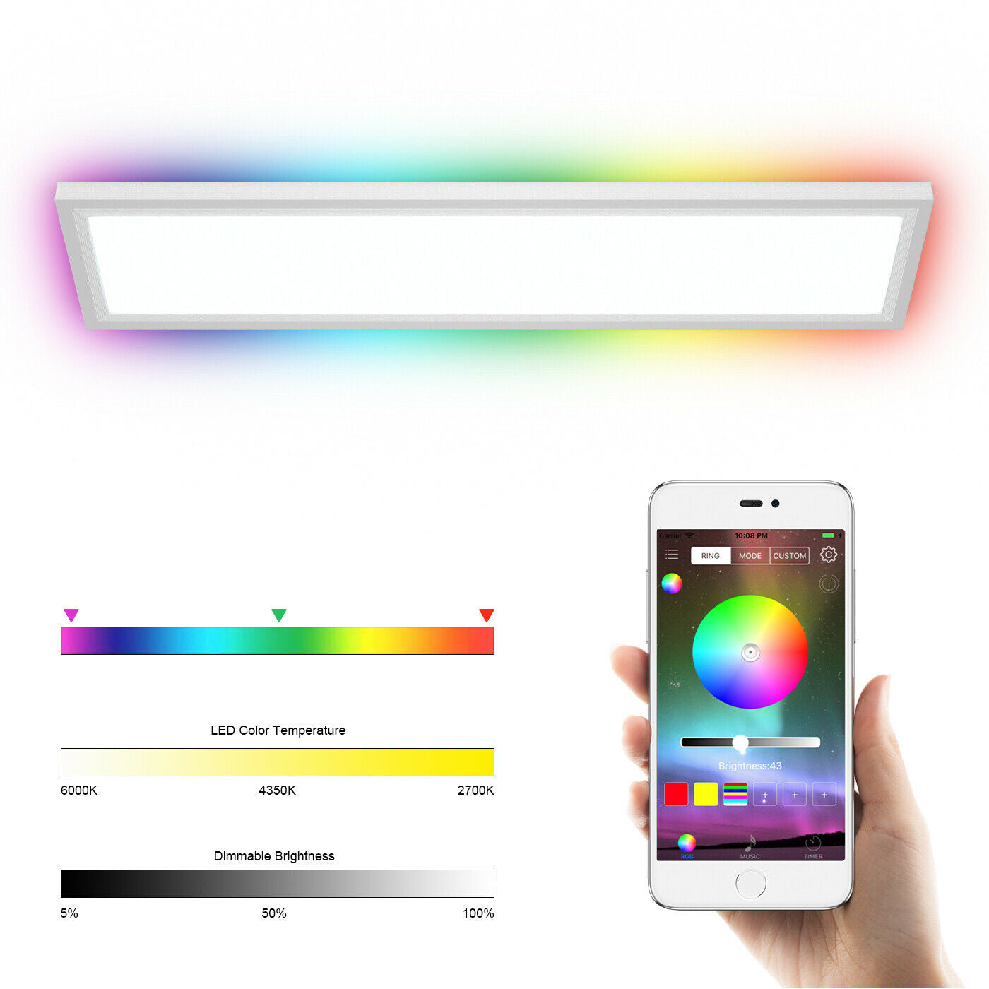 18W RGB LED Ceiling Light with Adjustable Brightness & Remote Control