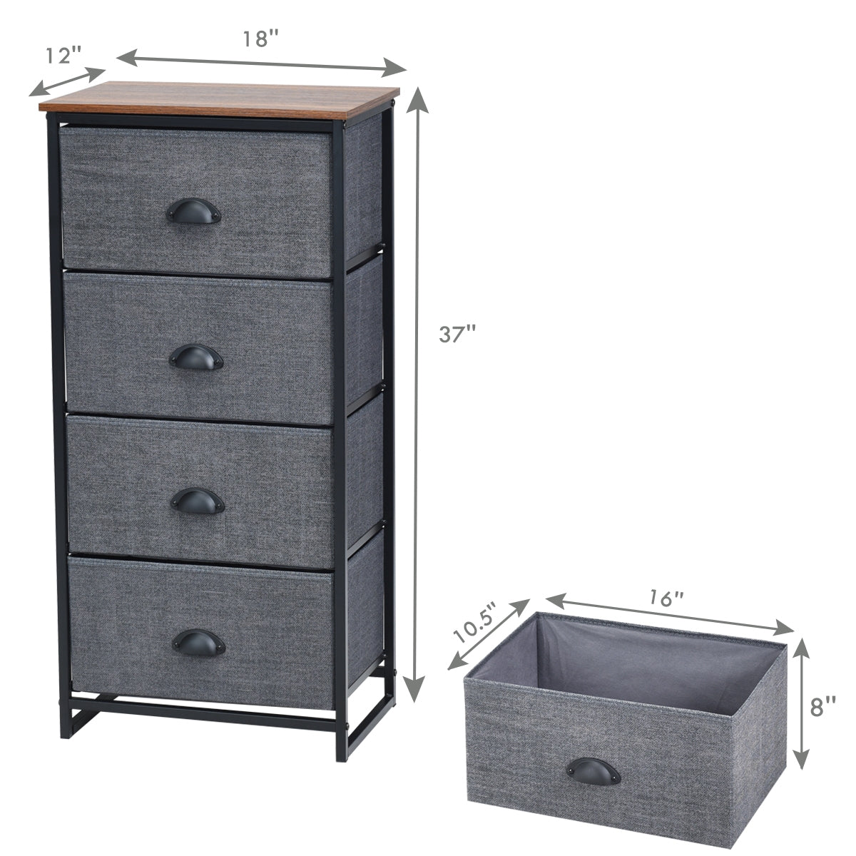 Compact 4-Drawer Storage Chest with Metal Frame and Fabric Drawers, Stylish Organizer Cabinet – Black