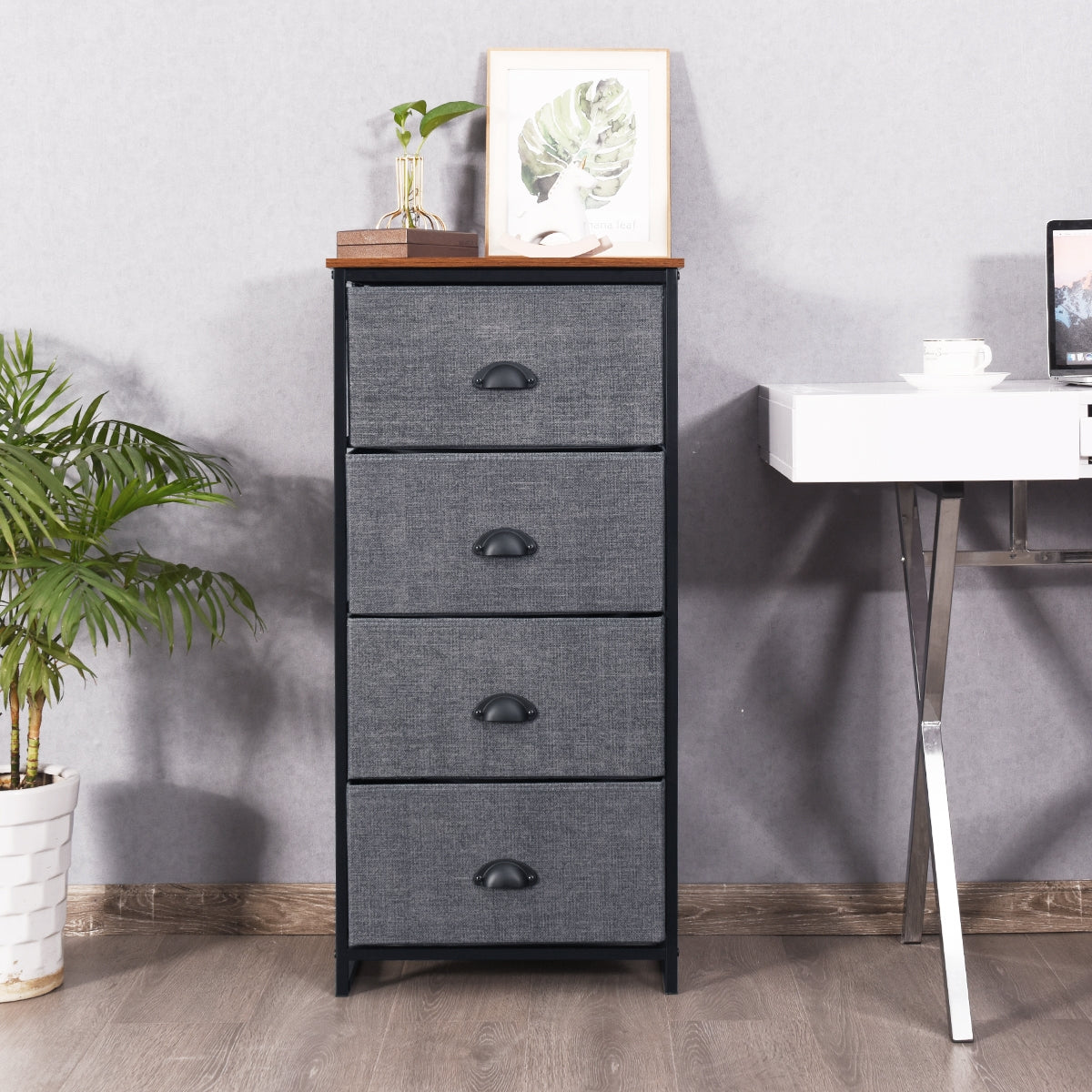 Compact 4-Drawer Storage Chest with Metal Frame and Fabric Drawers, Stylish Organizer Cabinet – Black