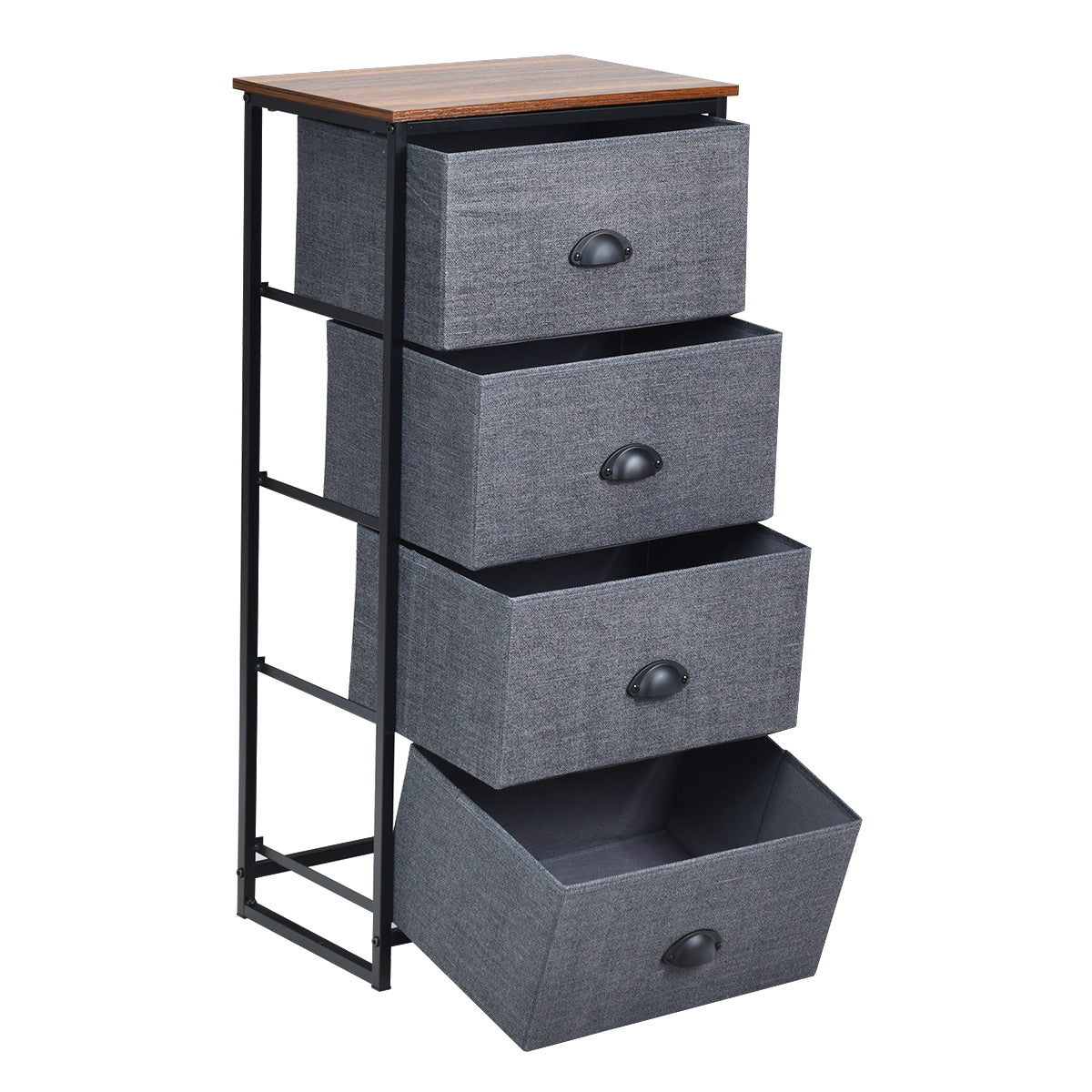 Compact 4-Drawer Storage Chest with Metal Frame and Fabric Drawers, Stylish Organizer Cabinet – Black