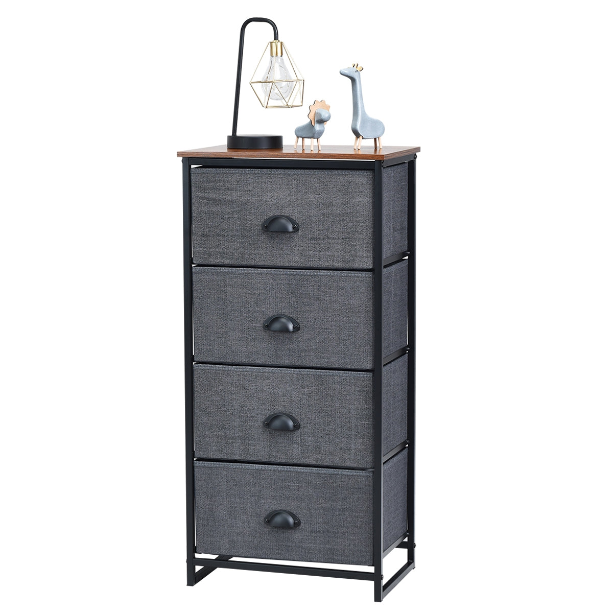 Compact 4-Drawer Storage Chest with Metal Frame and Fabric Drawers, Stylish Organizer Cabinet – Black