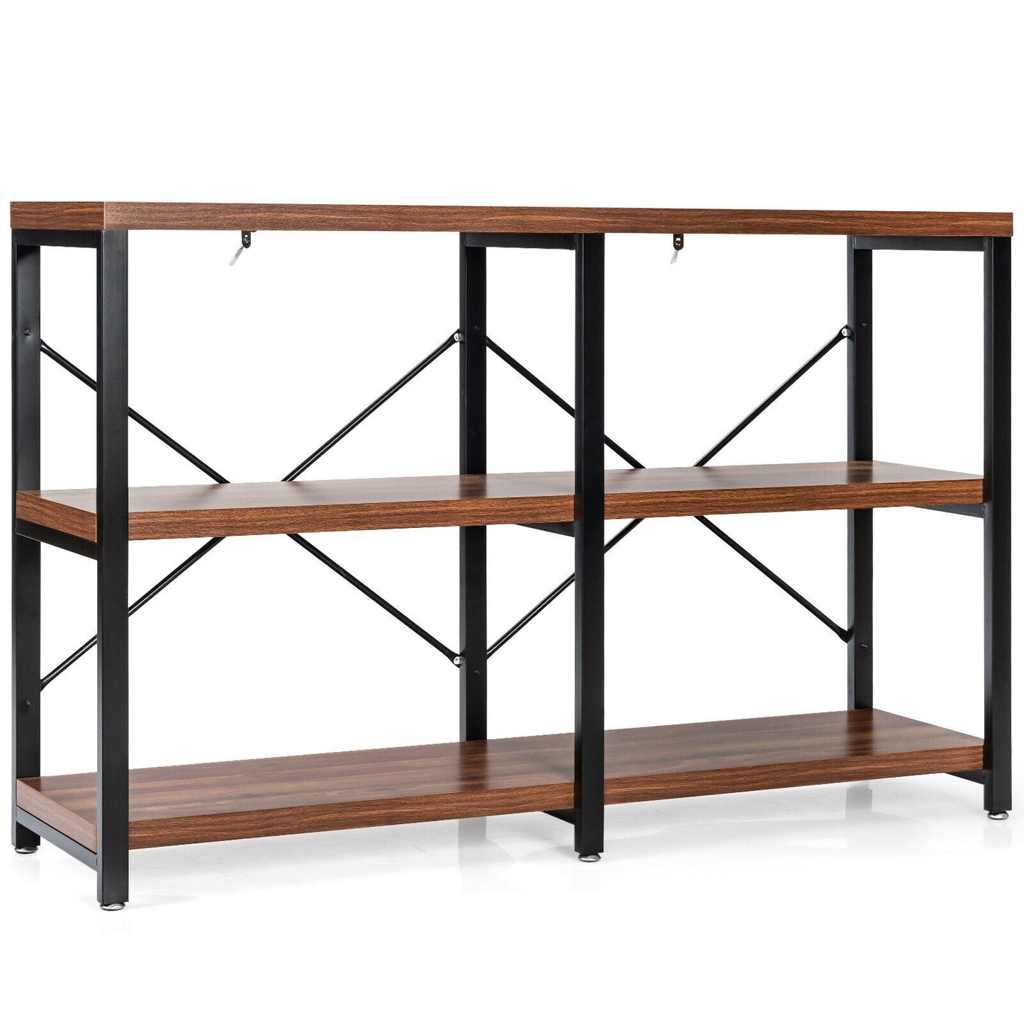 47 Inch Industrial Console Table with Open Storage Shelves for Entryway or Hallway - Rustic Brown