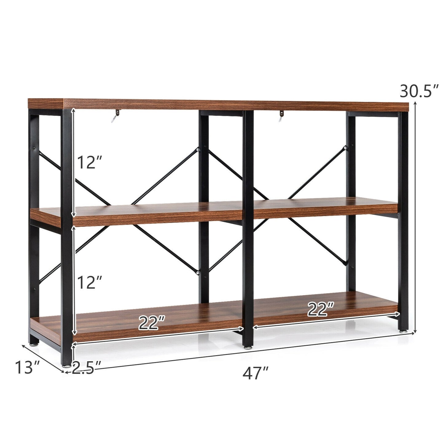 47 Inch Industrial Console Table with Open Storage Shelves for Entryway or Hallway - Rustic Brown