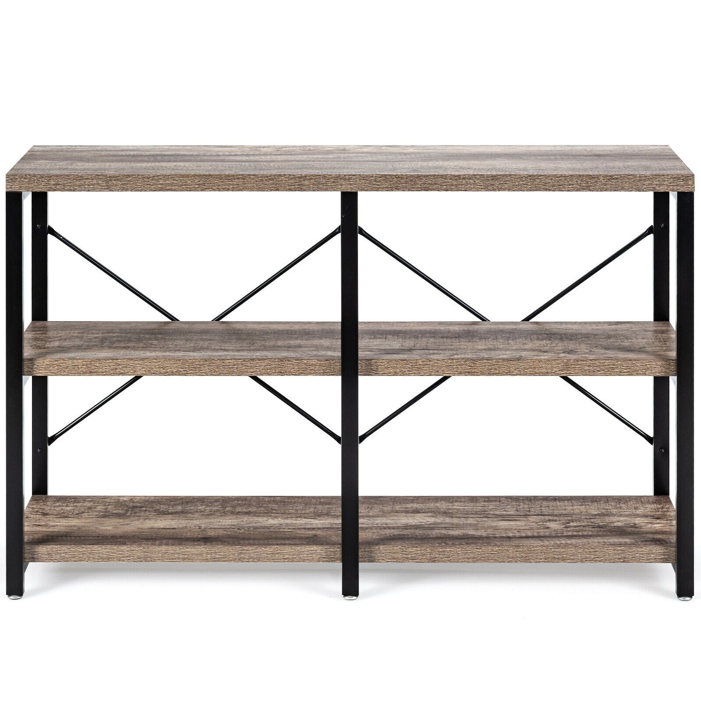 47 Inch Industrial Console Table with Open Storage Shelves for Entryway or Hallway - Natural