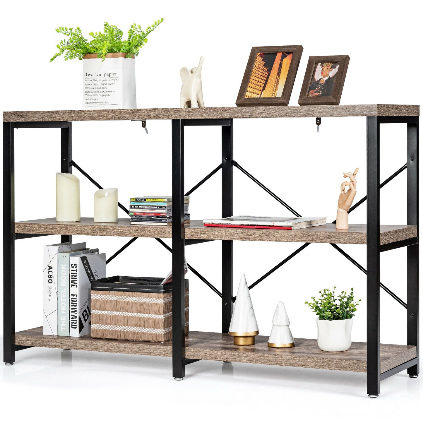 47 Inch Industrial Console Table with Open Storage Shelves for Entryway or Hallway - Natural