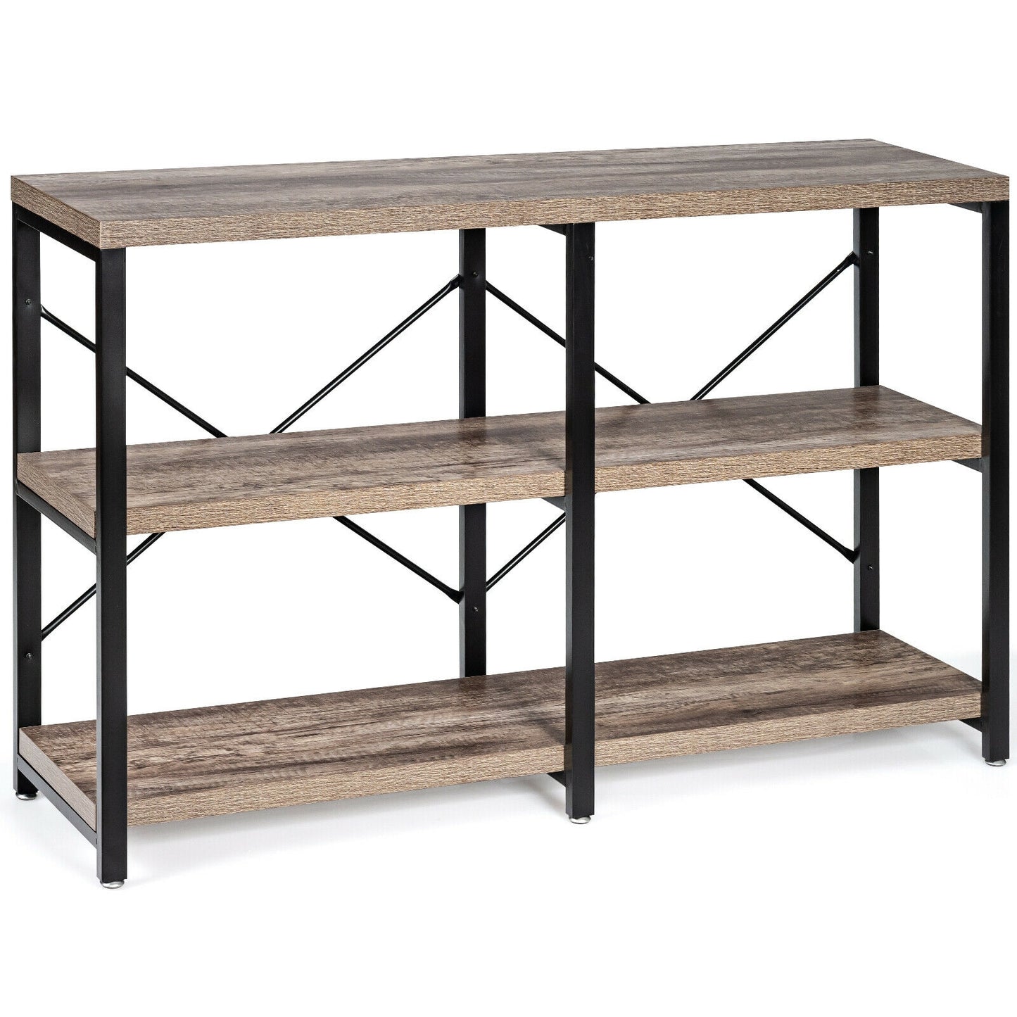 47 Inch Industrial Console Table with Open Storage Shelves for Entryway or Hallway - Natural