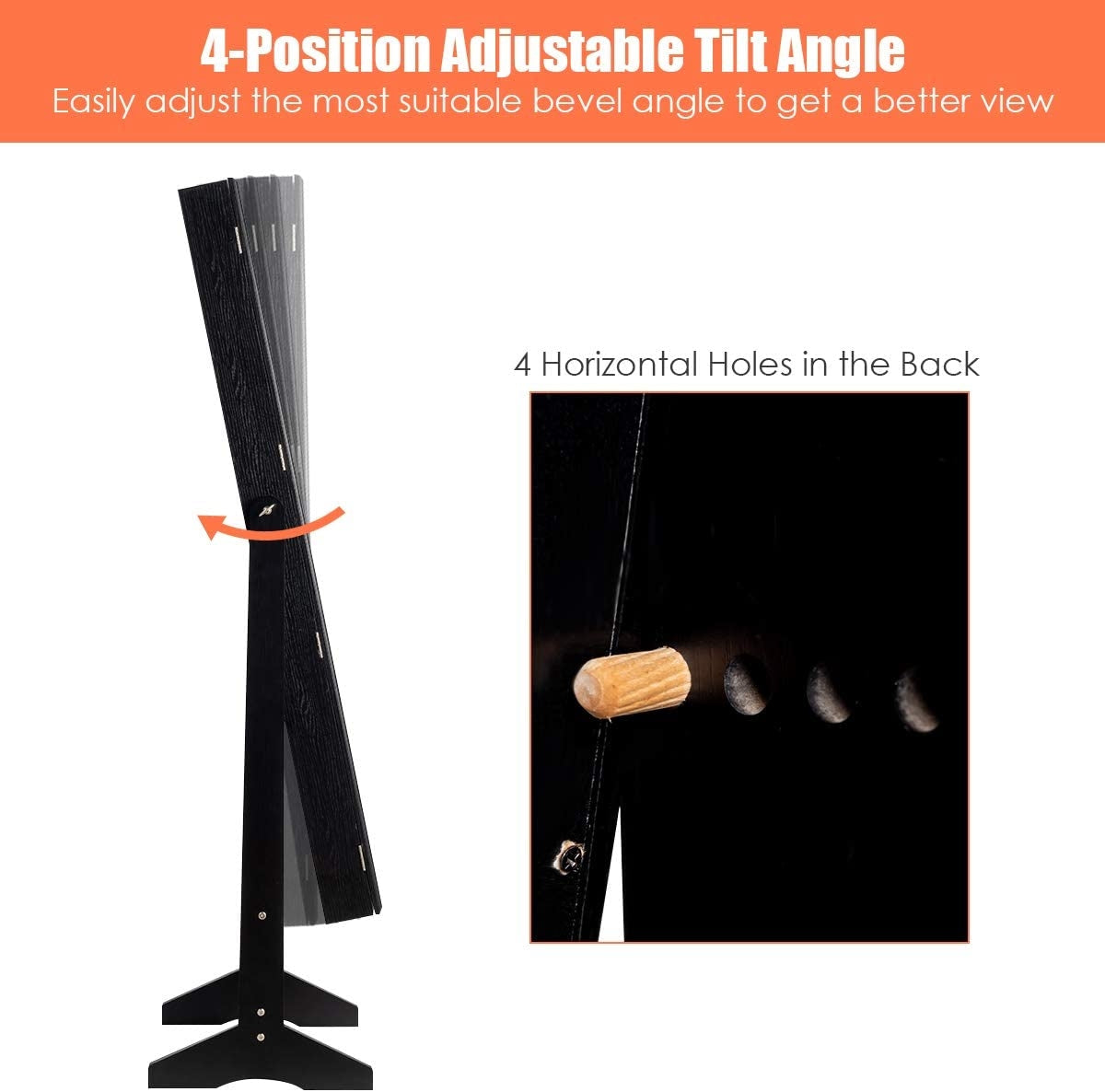 Elegant Jewelry Armoire Stand with Full-Length Mirror & Large Storage for Accessories - Black