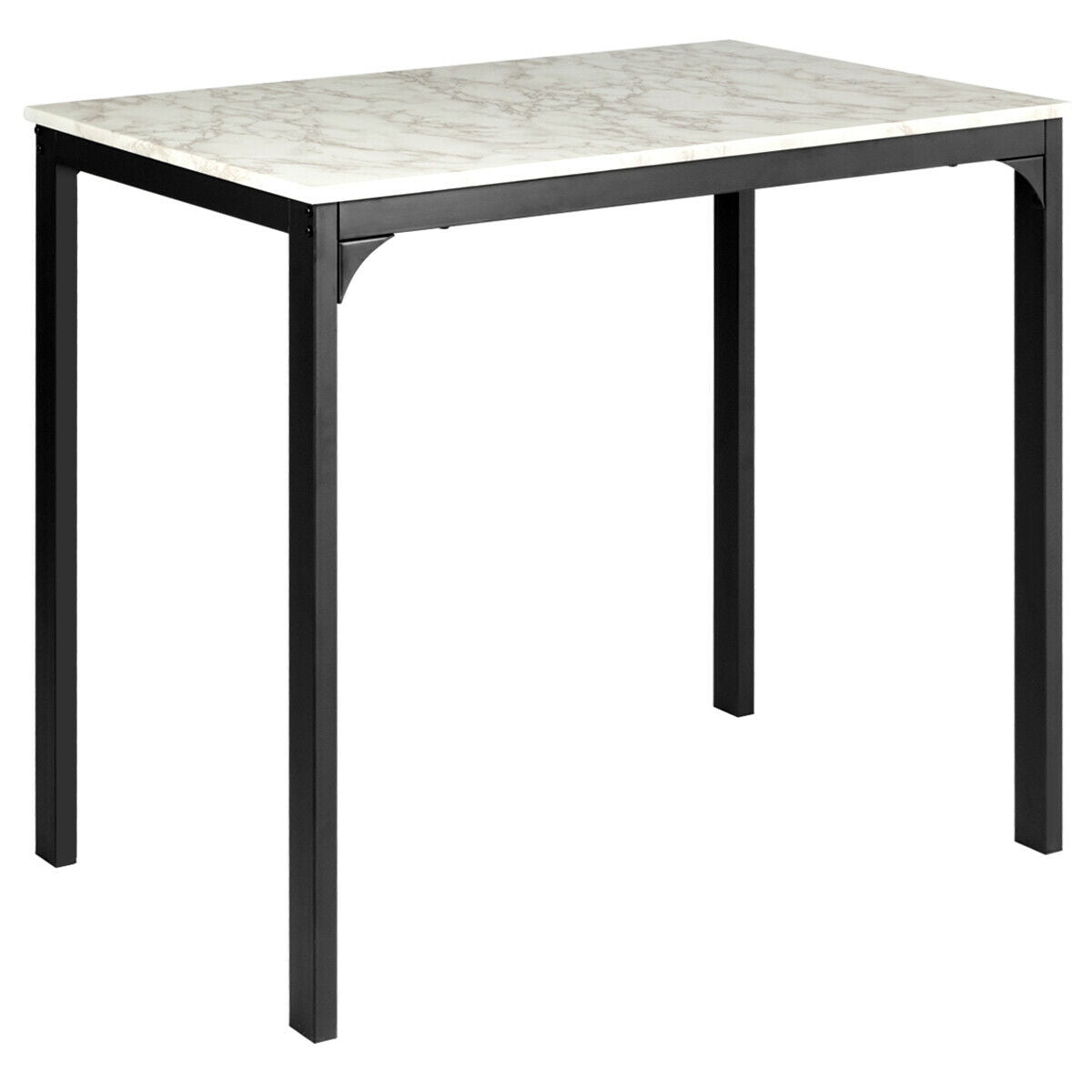 3 Piece Counter Height Dining Set with Metal Frame and Faux Marble Table - White