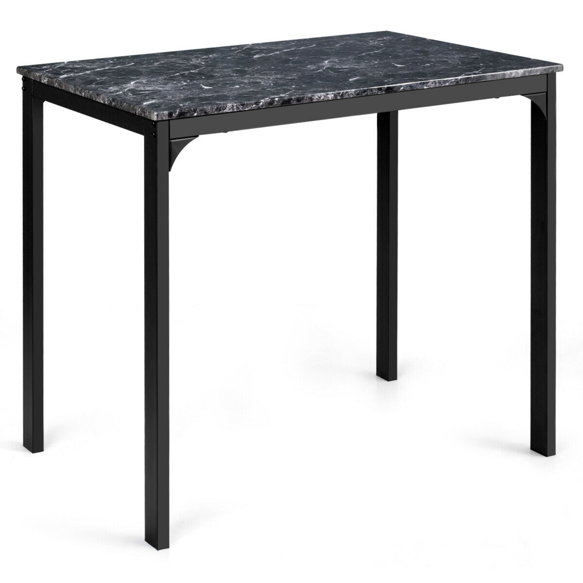 3 Piece Counter Height Dining Set with Metal Frame and Faux Marble Table - Black