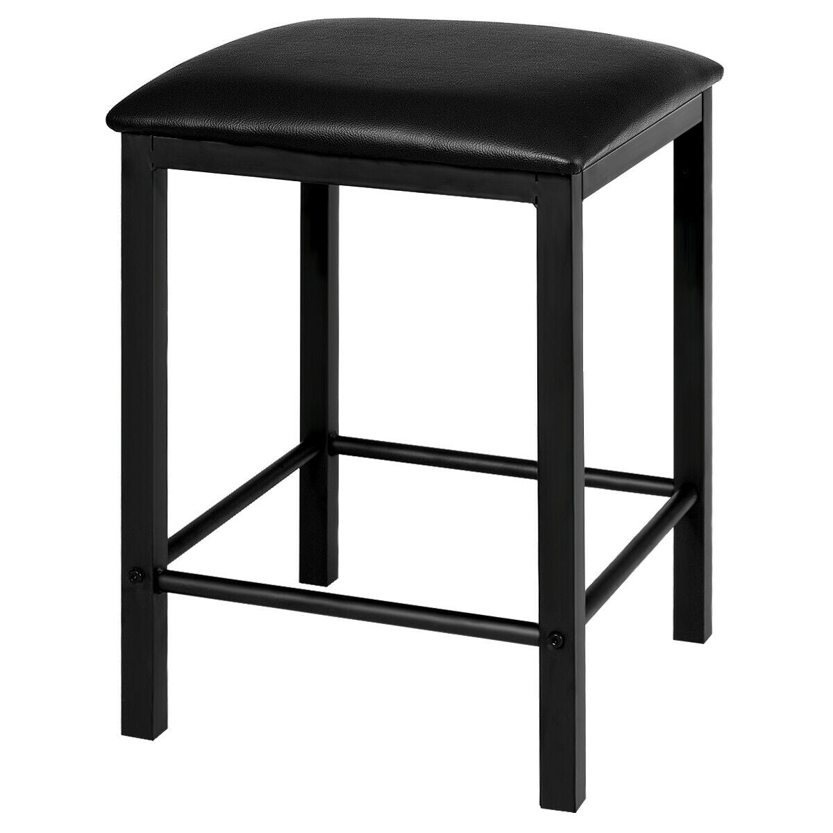 3 Piece Counter Height Dining Set with Metal Frame and Faux Marble Table - Black