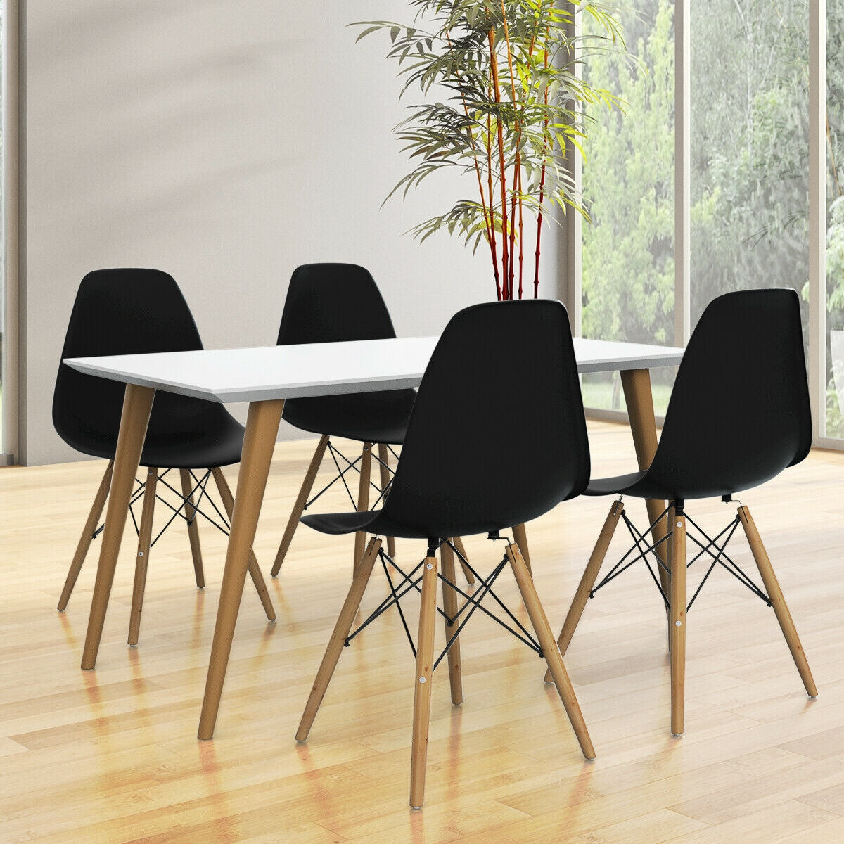 Mid-Century Modern Dining Chairs with Wooden Legs Black, Set of 2