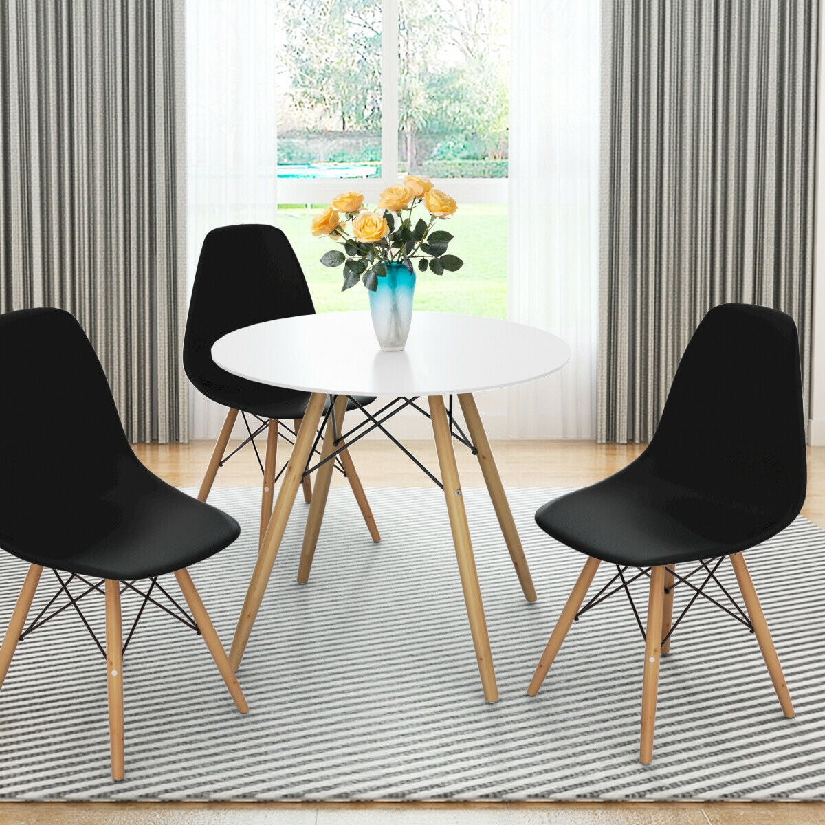 Mid-Century Modern Dining Chairs with Wooden Legs Black, Set of 2