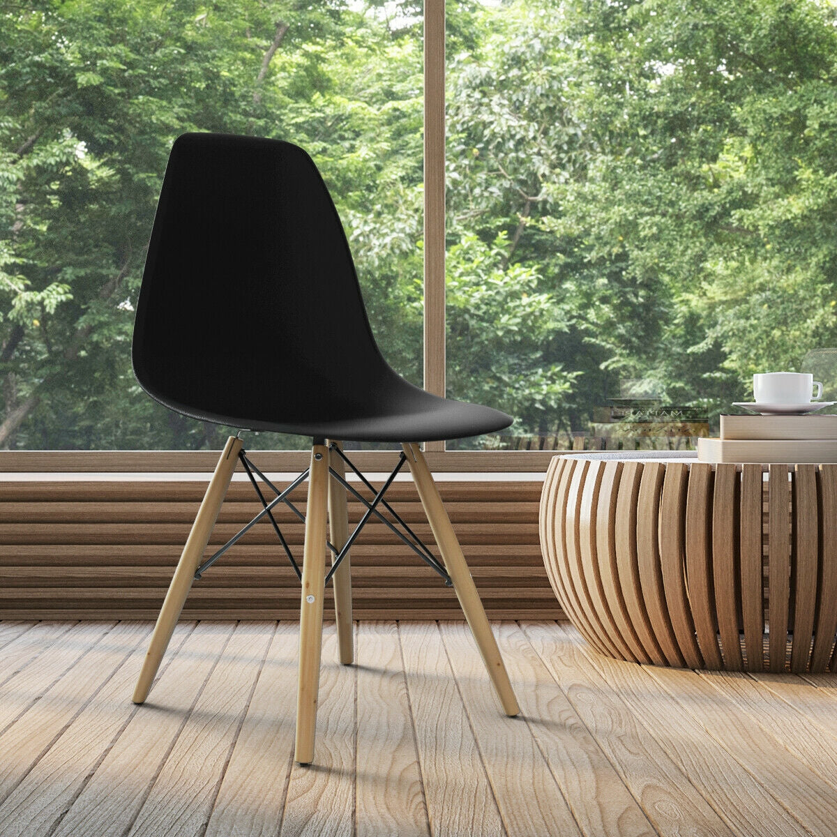 Mid-Century Modern Dining Chairs with Wooden Legs Black, Set of 2