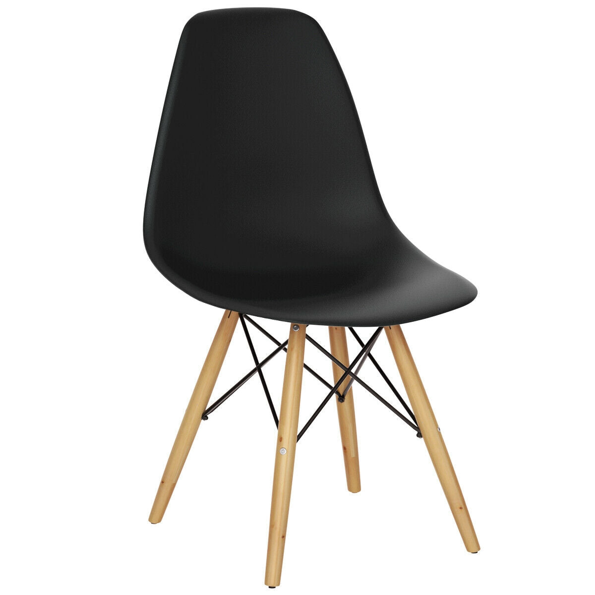 Mid-Century Modern Dining Chairs with Wooden Legs Black, Set of 2