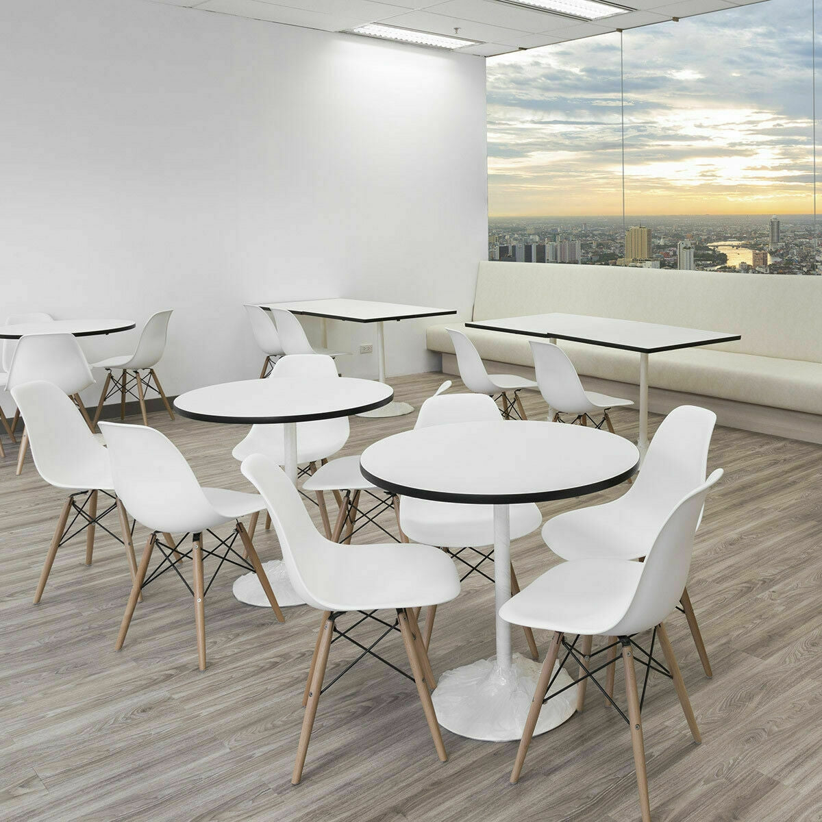 Mid-Century Modern Dining Chairs with Wooden Legs White, Set of 2