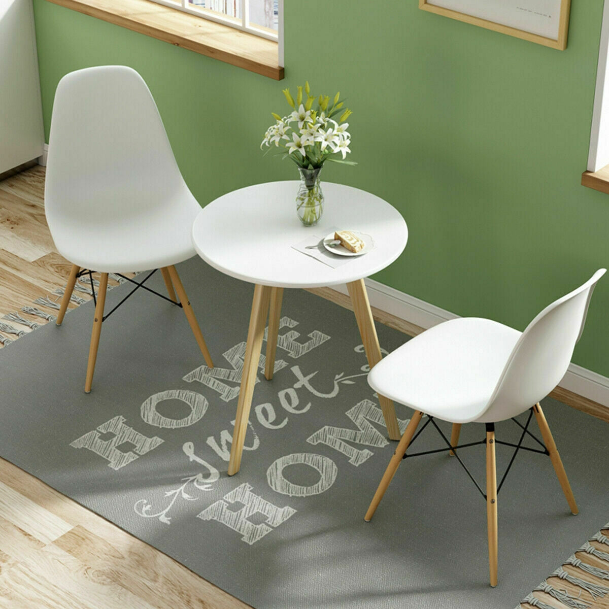 Mid-Century Modern Dining Chairs with Wooden Legs White, Set of 2