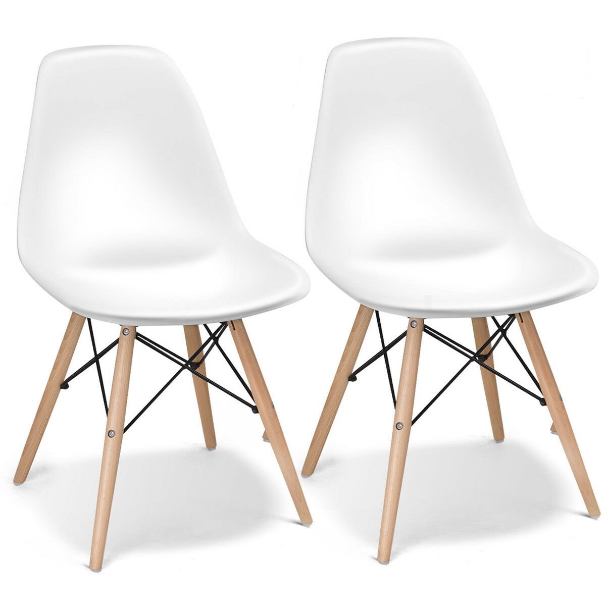 Mid-Century Modern Dining Chairs with Wooden Legs White, Set of 2