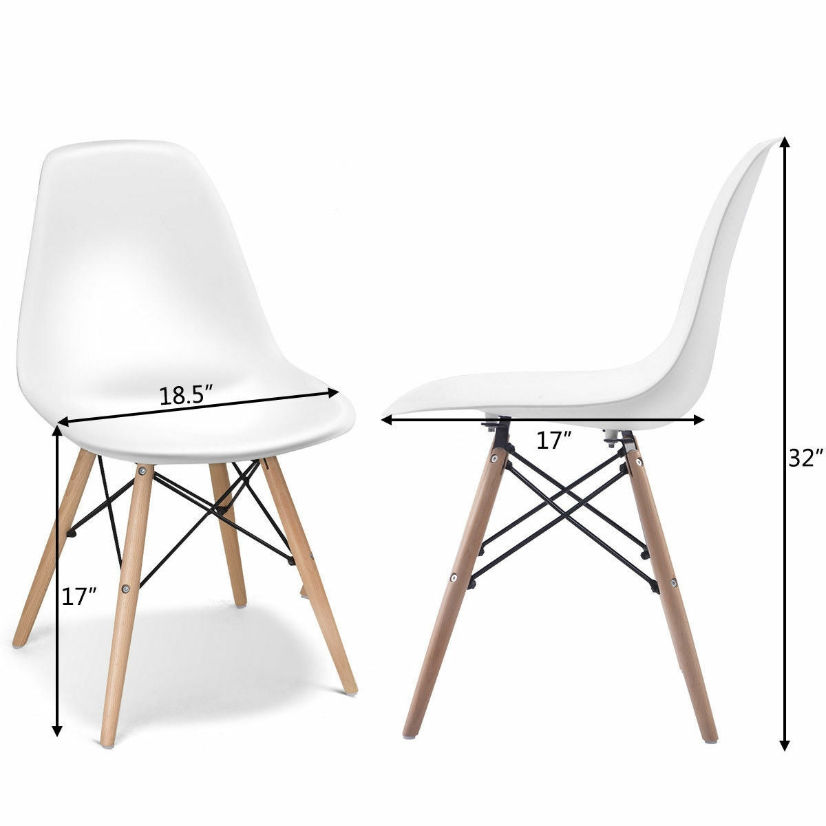 Mid-Century Modern Dining Chairs with Wooden Legs White, Set of 2