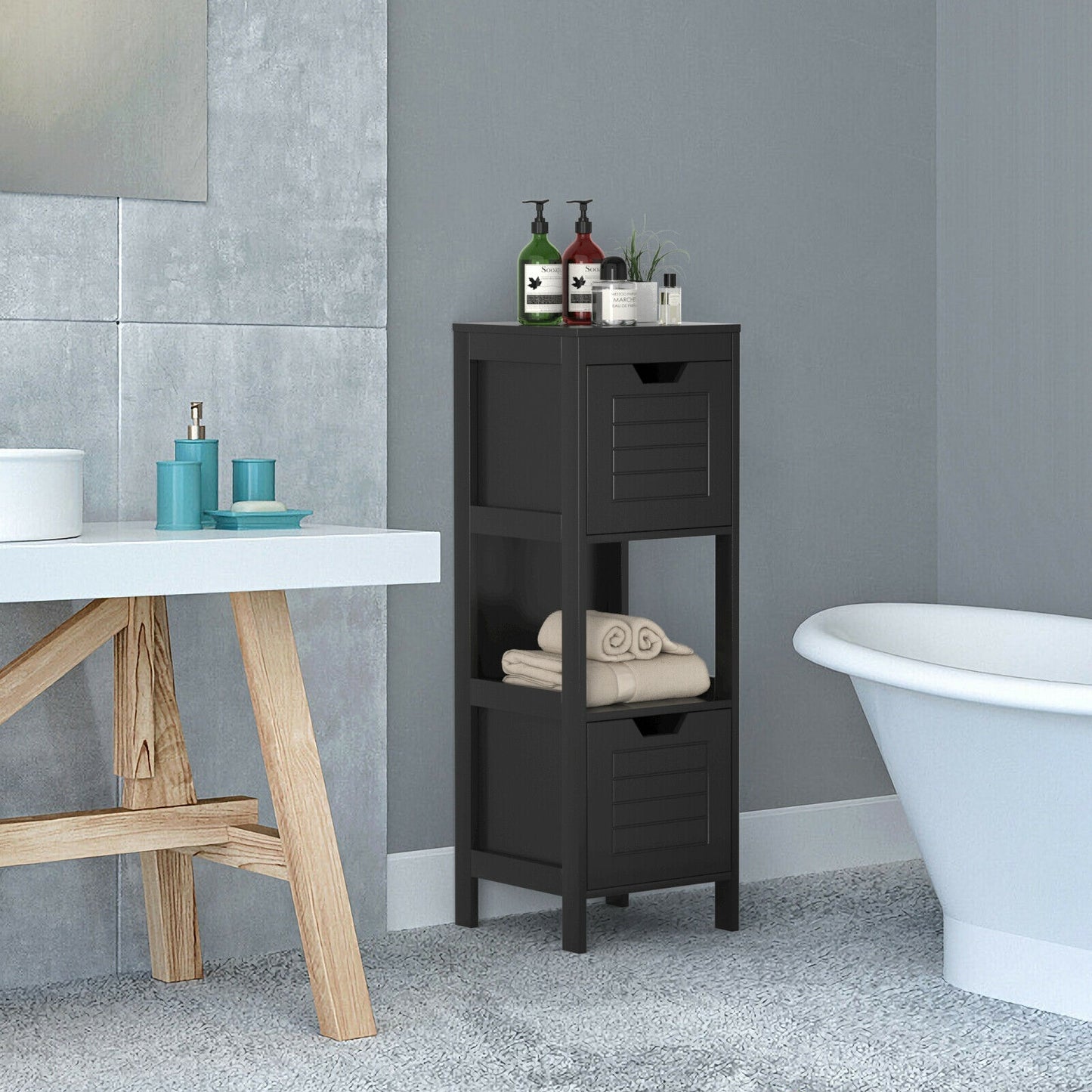 Elegant Wooden Bathroom Floor Cabinet with Multifunctional Storage & Organizer