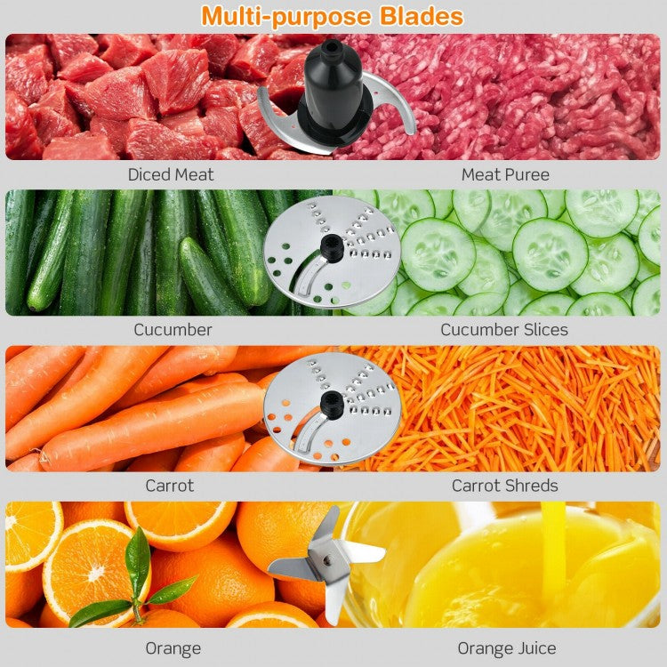 500W Multifunctional Food Processor with 3 Blades & 2 Speed Control