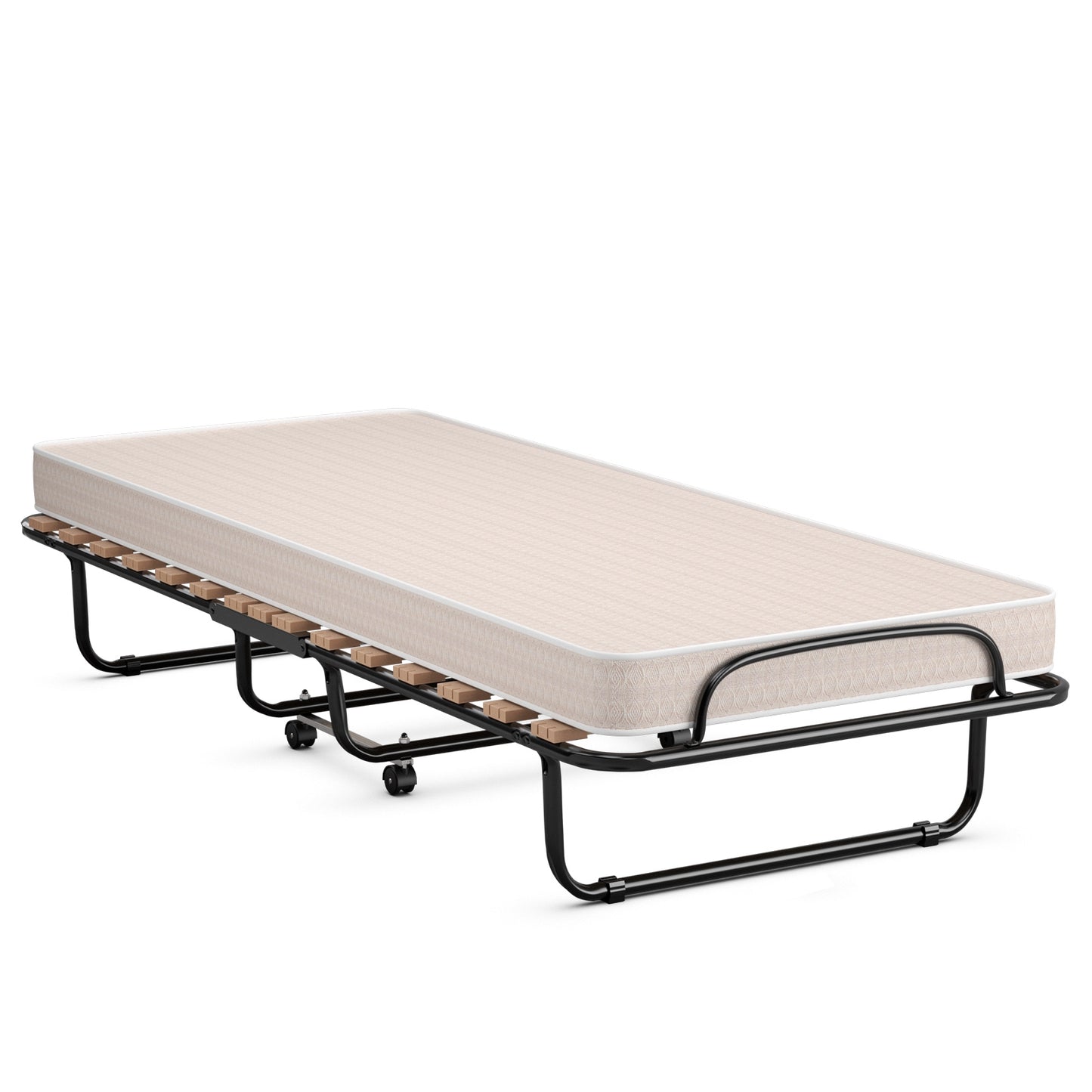 Portable Folding Bed with Memory Foam Mattress & Sturdy Metal Frame – Made in Italy (Beige)