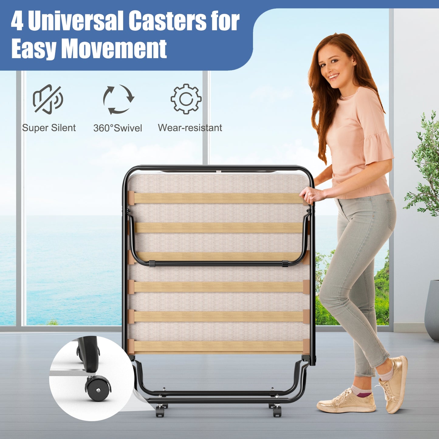 Portable Folding Bed with Memory Foam Mattress & Sturdy Metal Frame – Made in Italy (Beige)
