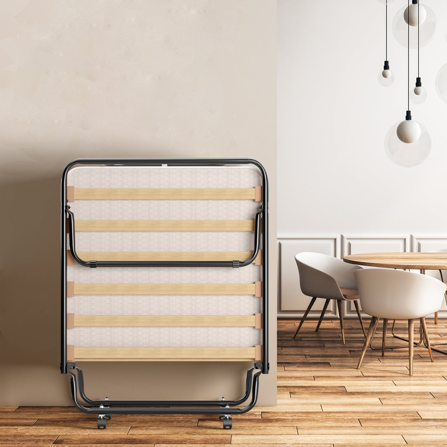 Portable Folding Bed with Memory Foam Mattress & Sturdy Metal Frame – Made in Italy (Beige)
